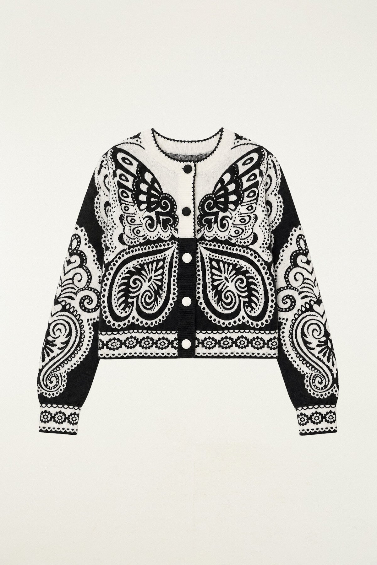 Arabesken-Schmetterling Strickjacke mit Knöpfen