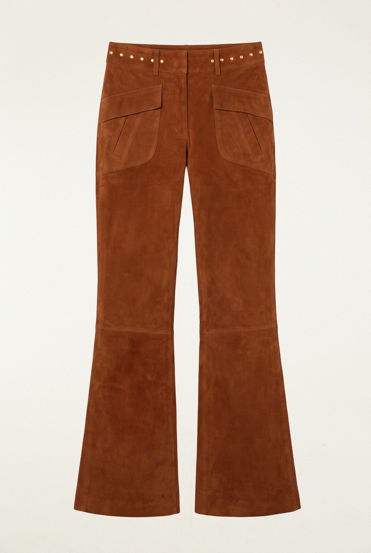 Pantalon en cuir évasé à rivets