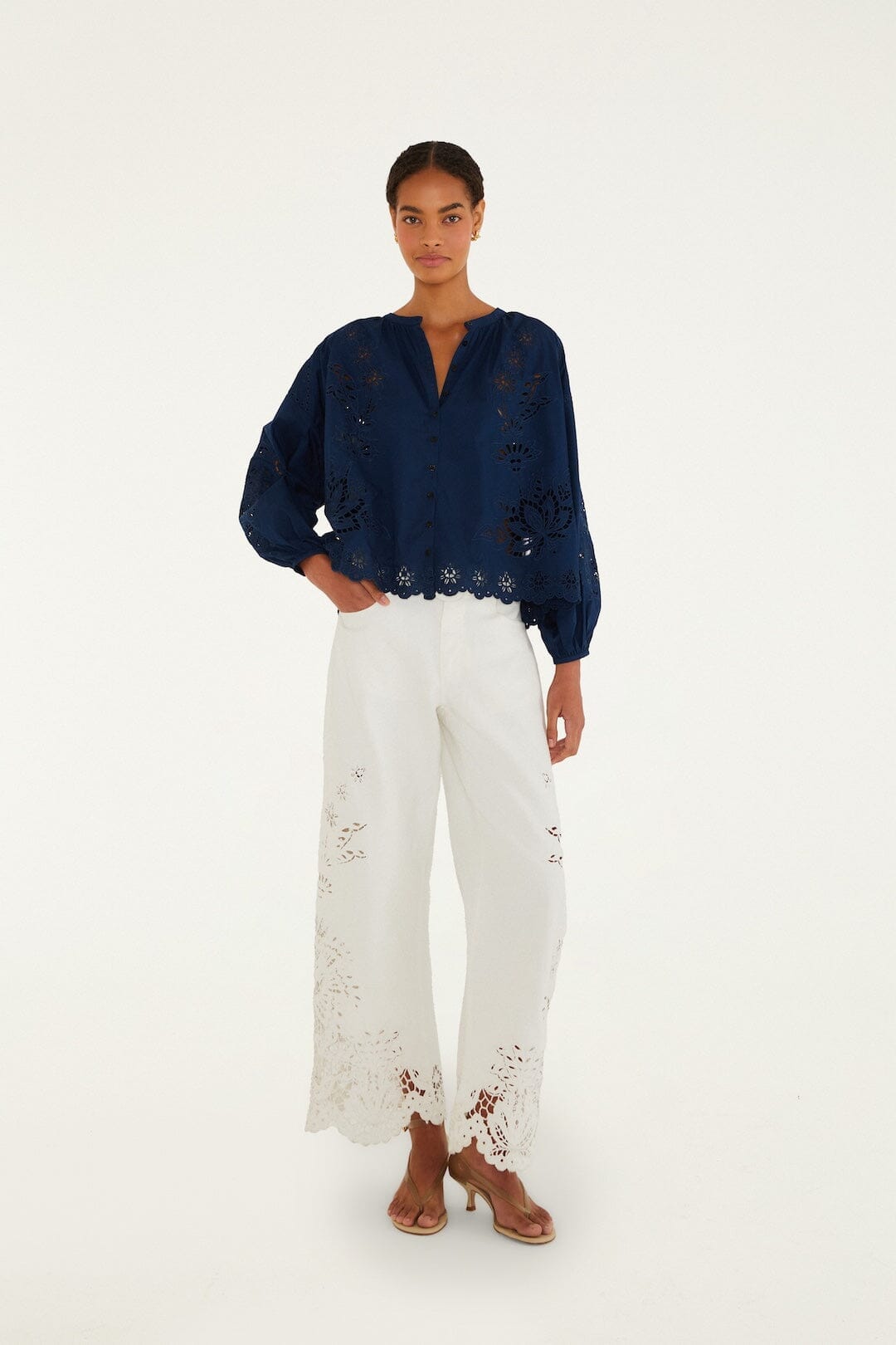 Chemisier artisanal bleu marine à manches longues