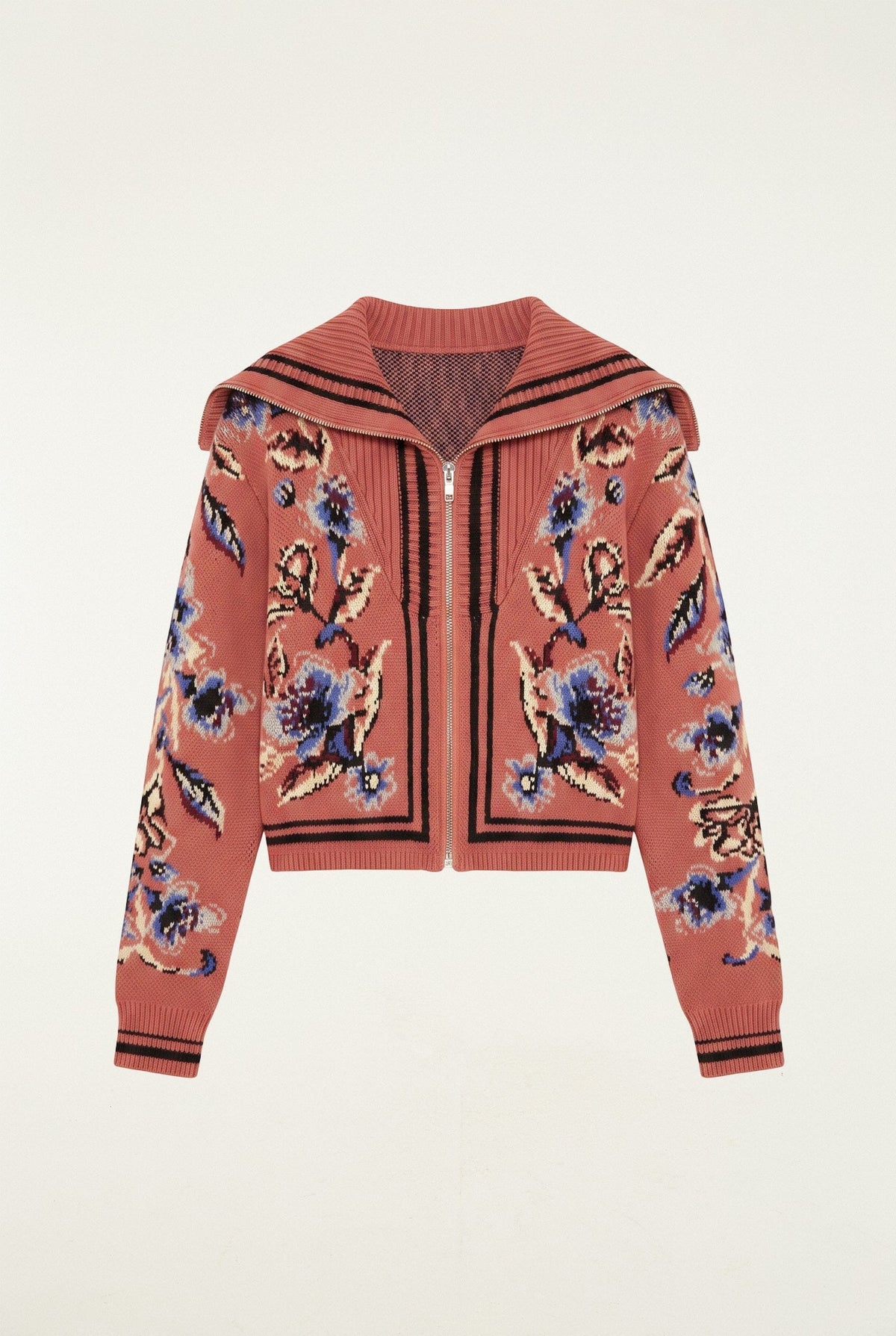 Megztas šviesiai rožinis „Floral Beauty Tapestry“ kardiganas