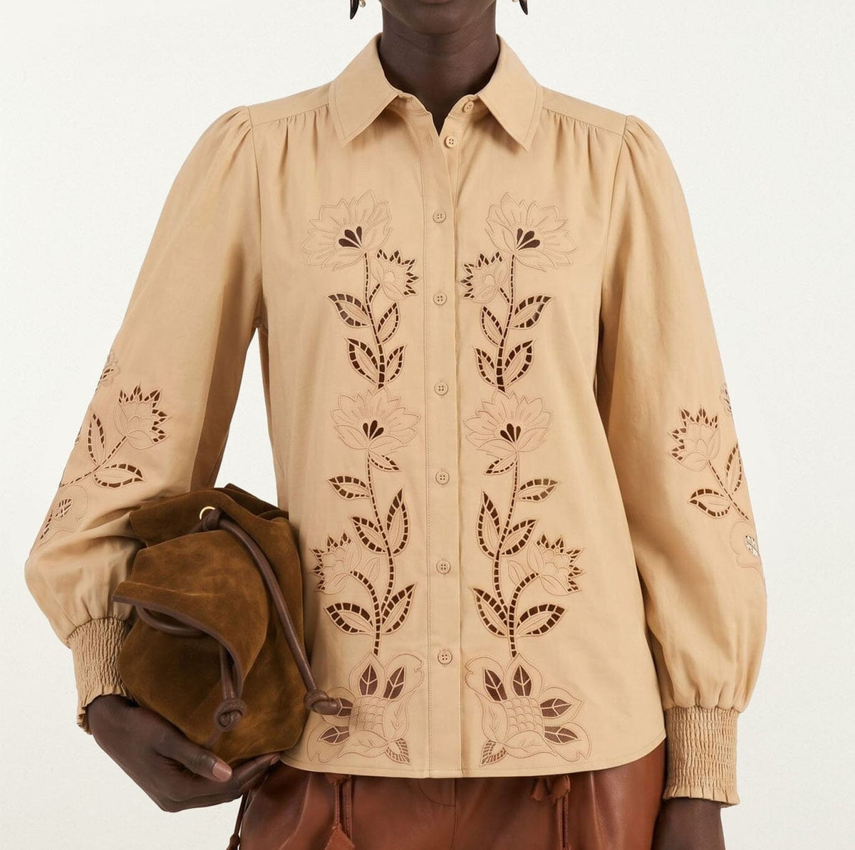 Camisa de manga larga con richelieu