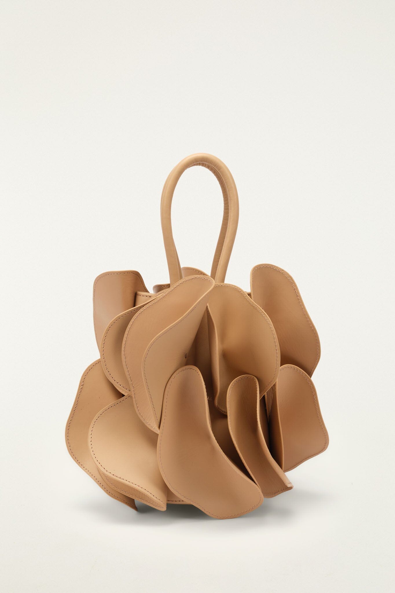 Beige Leather Flower Handbag