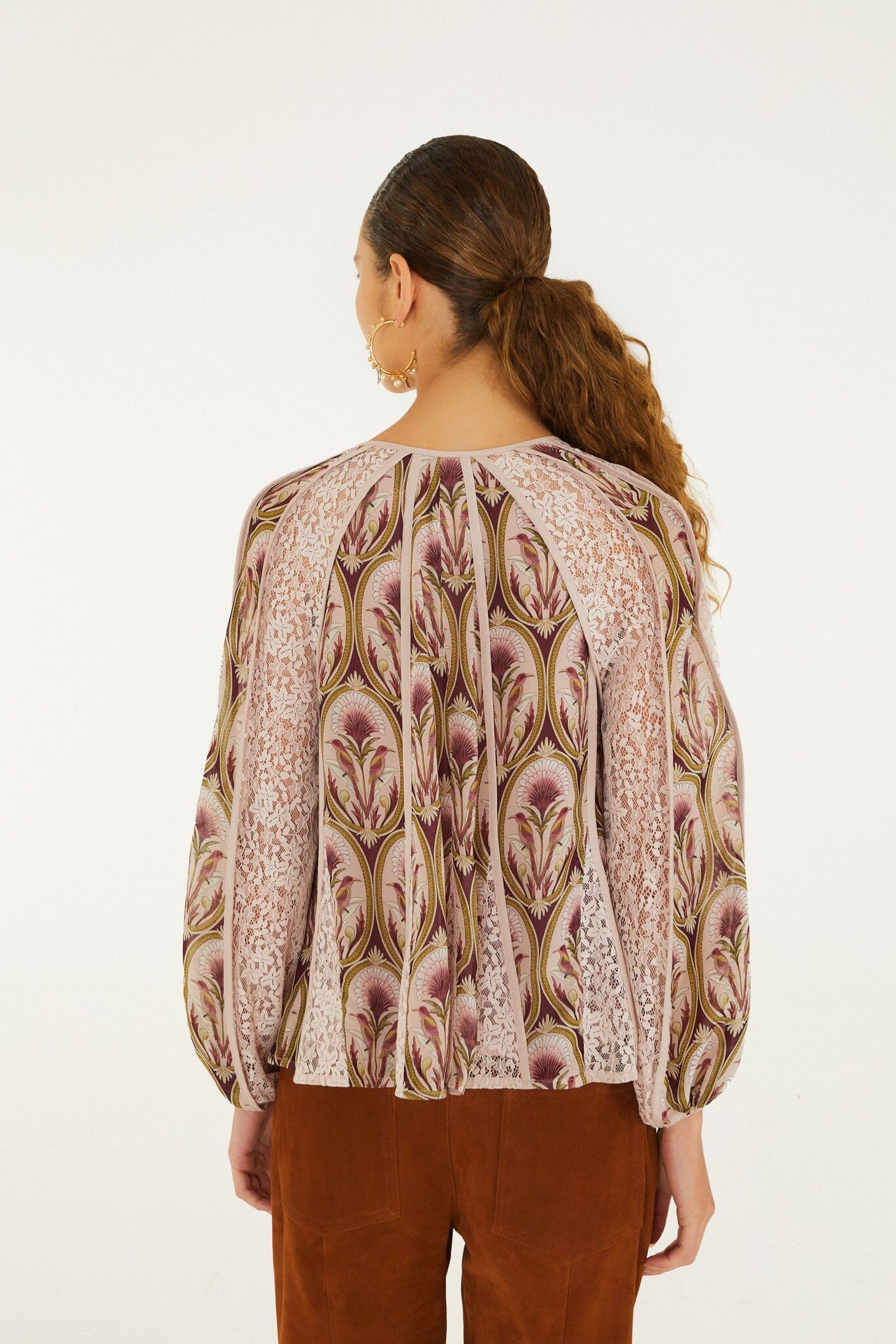 Birds Tree Garden Lace Long Sleeve Blouse
