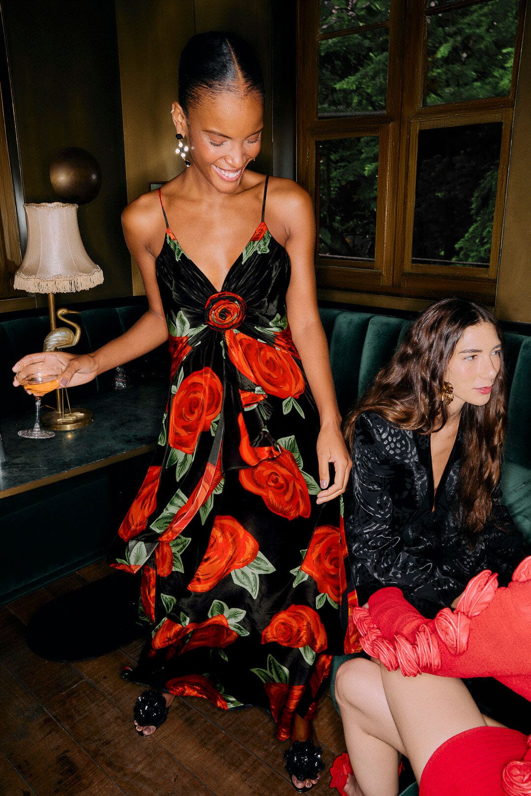 Black Latin Roses 3d Flower Layered Maxi Dress FARM Rio