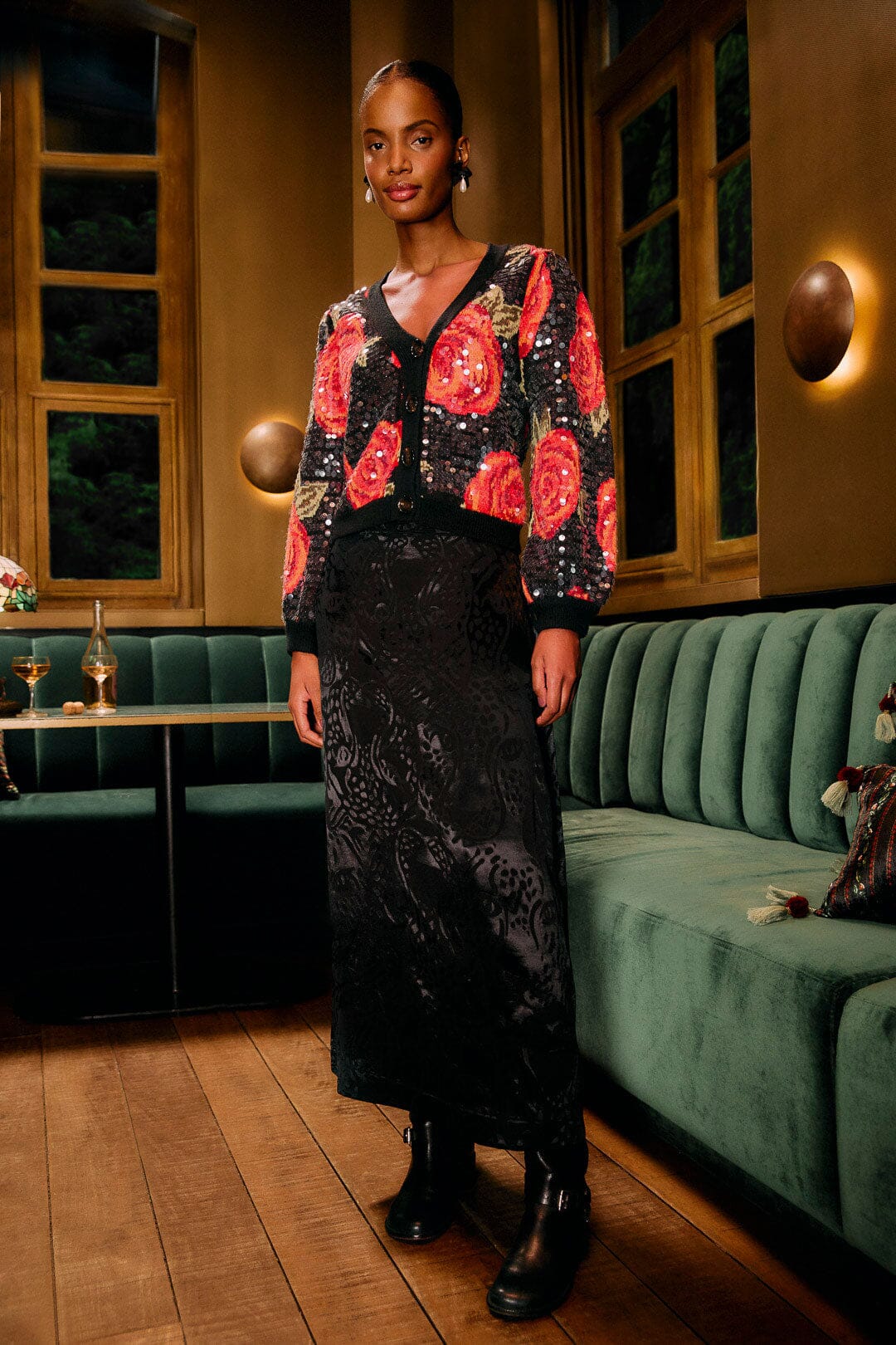 Black Midnight Leopards Jacquard Maxi Skirt | FARM Rio