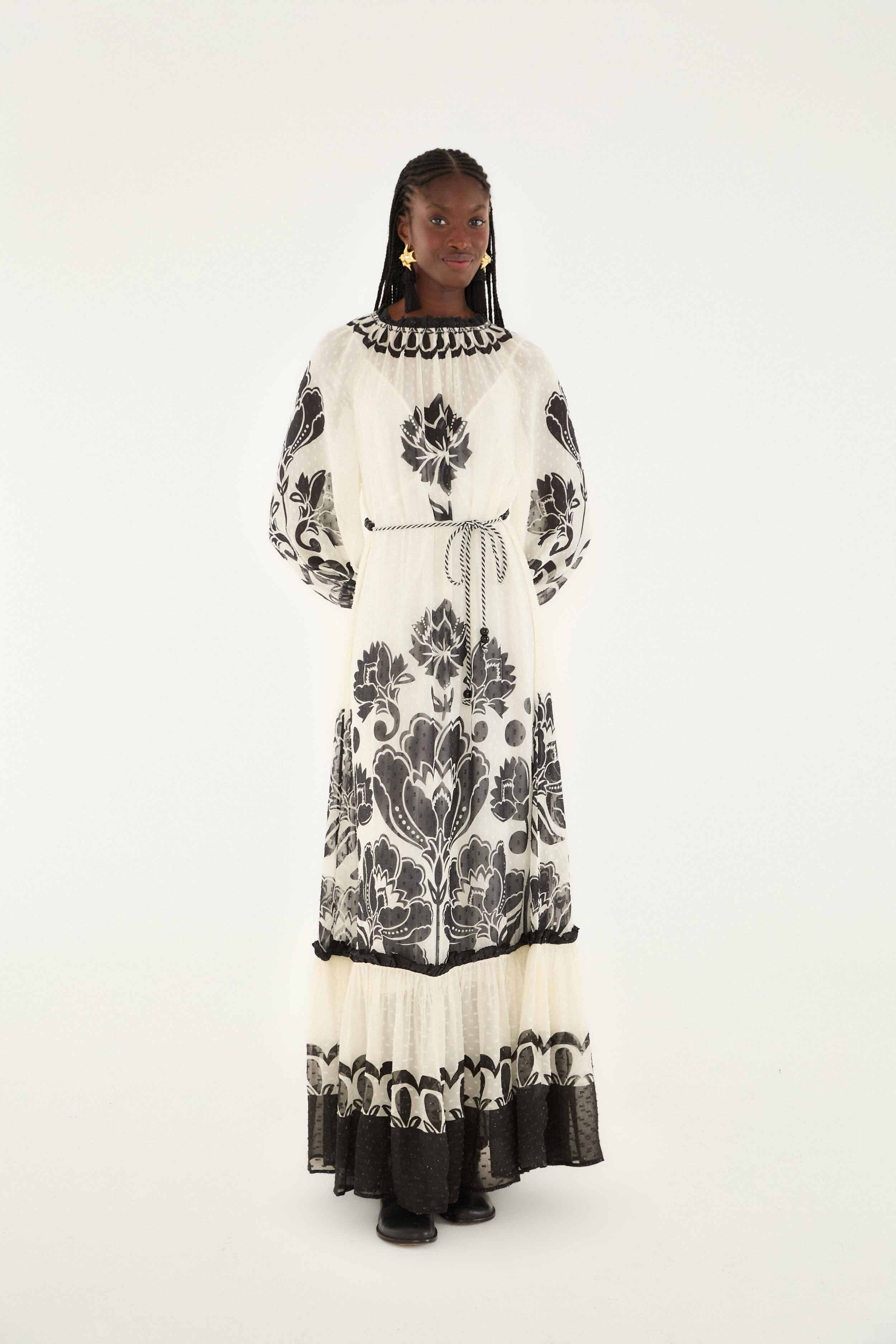cream floral long sleeve dress Cream Floral Smocked Long Sleeve Maxi Dress