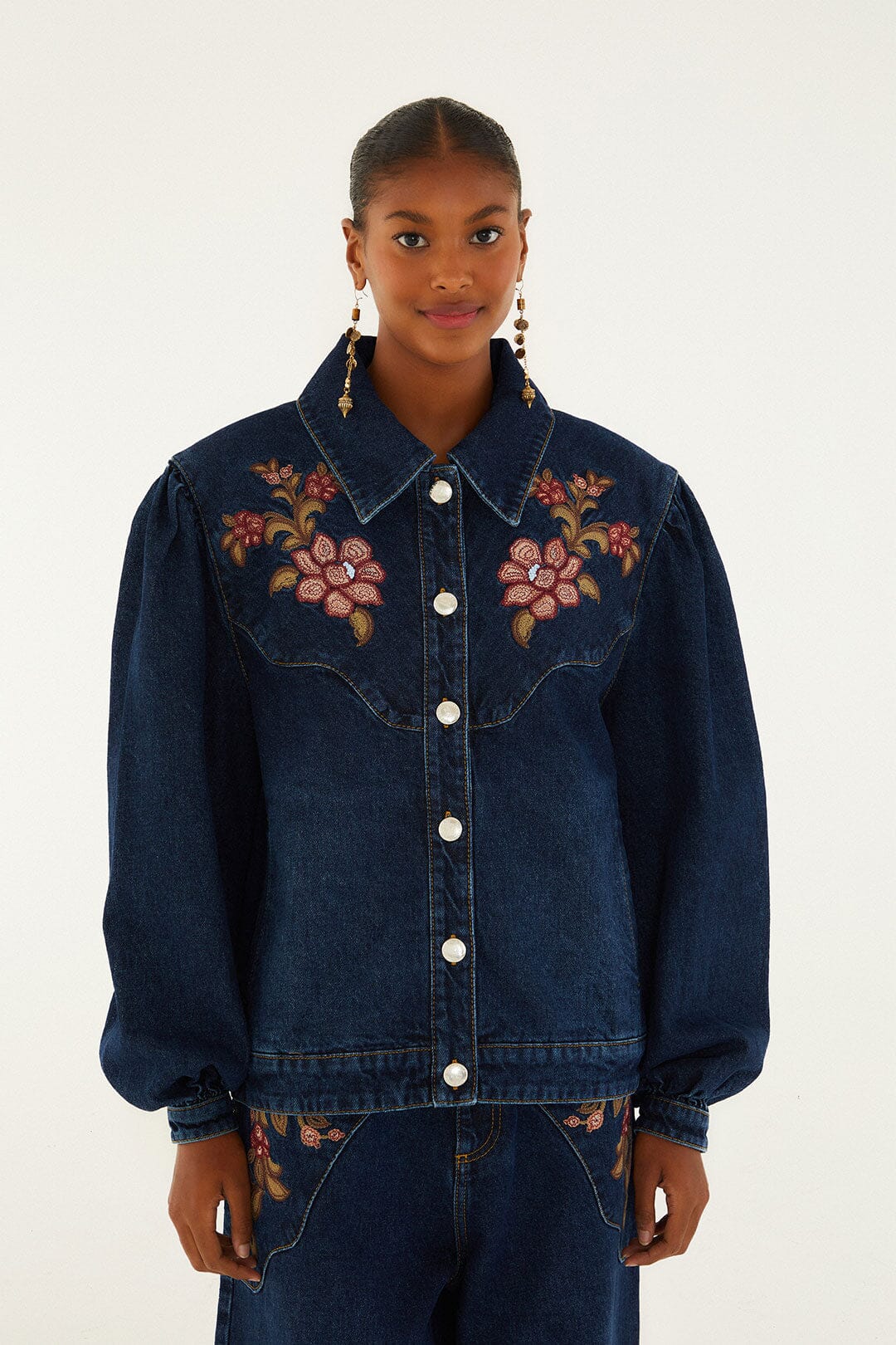 Denim Flower Embroidery Jacket | FARM Rio