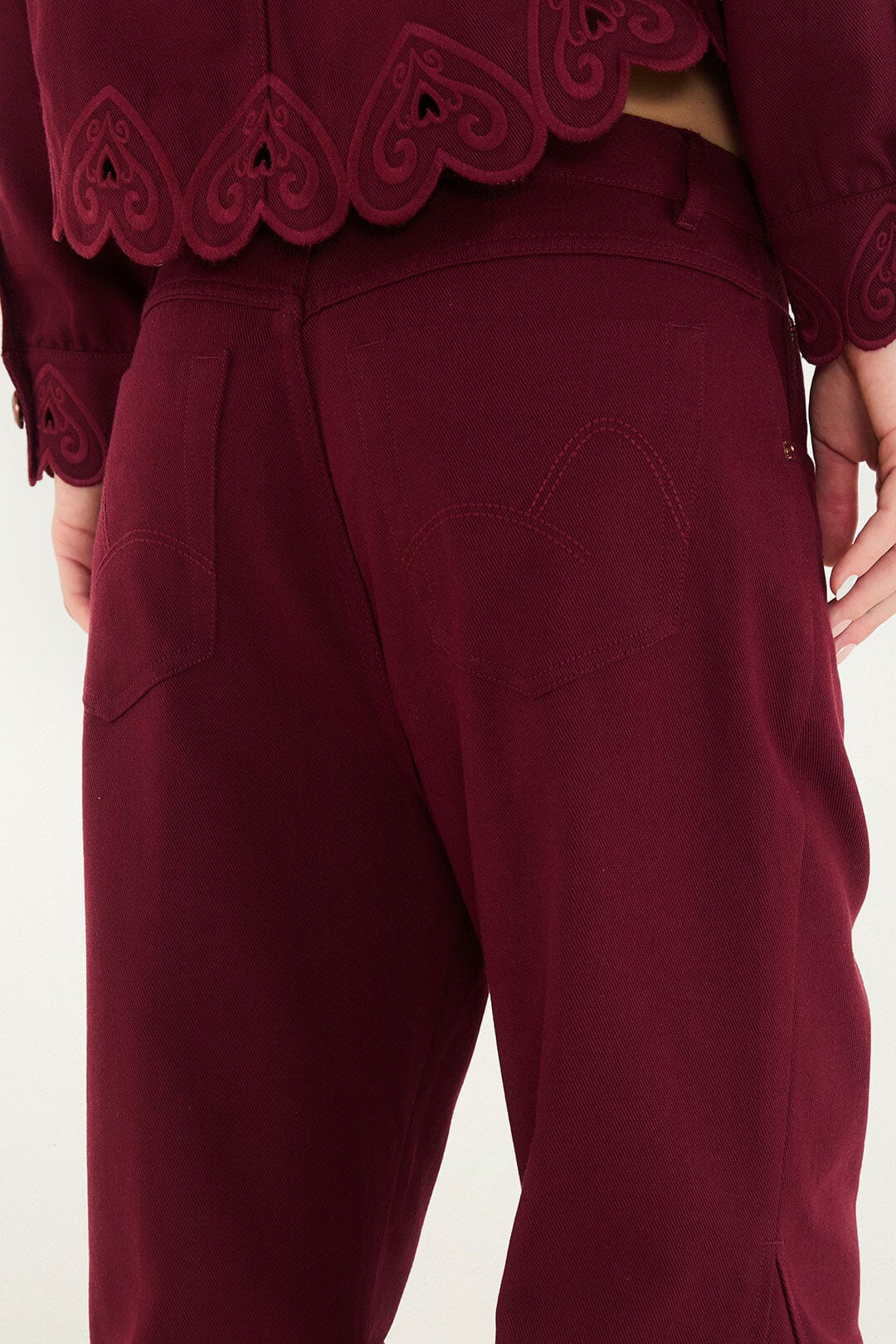 FARM Rio model wearing the Heart Twill Pants
