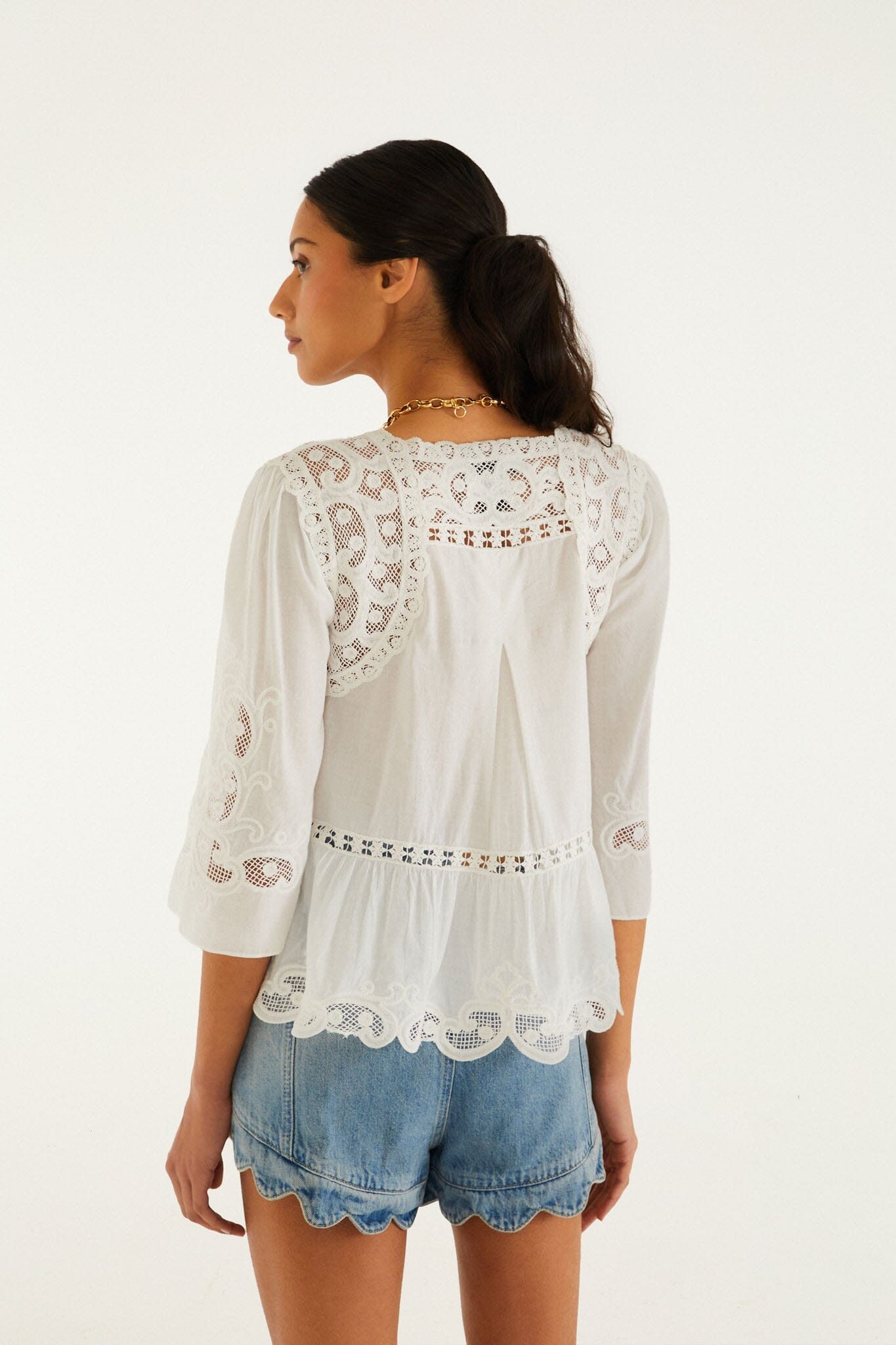 Light Denim Romantic Wavy Hem Shorts