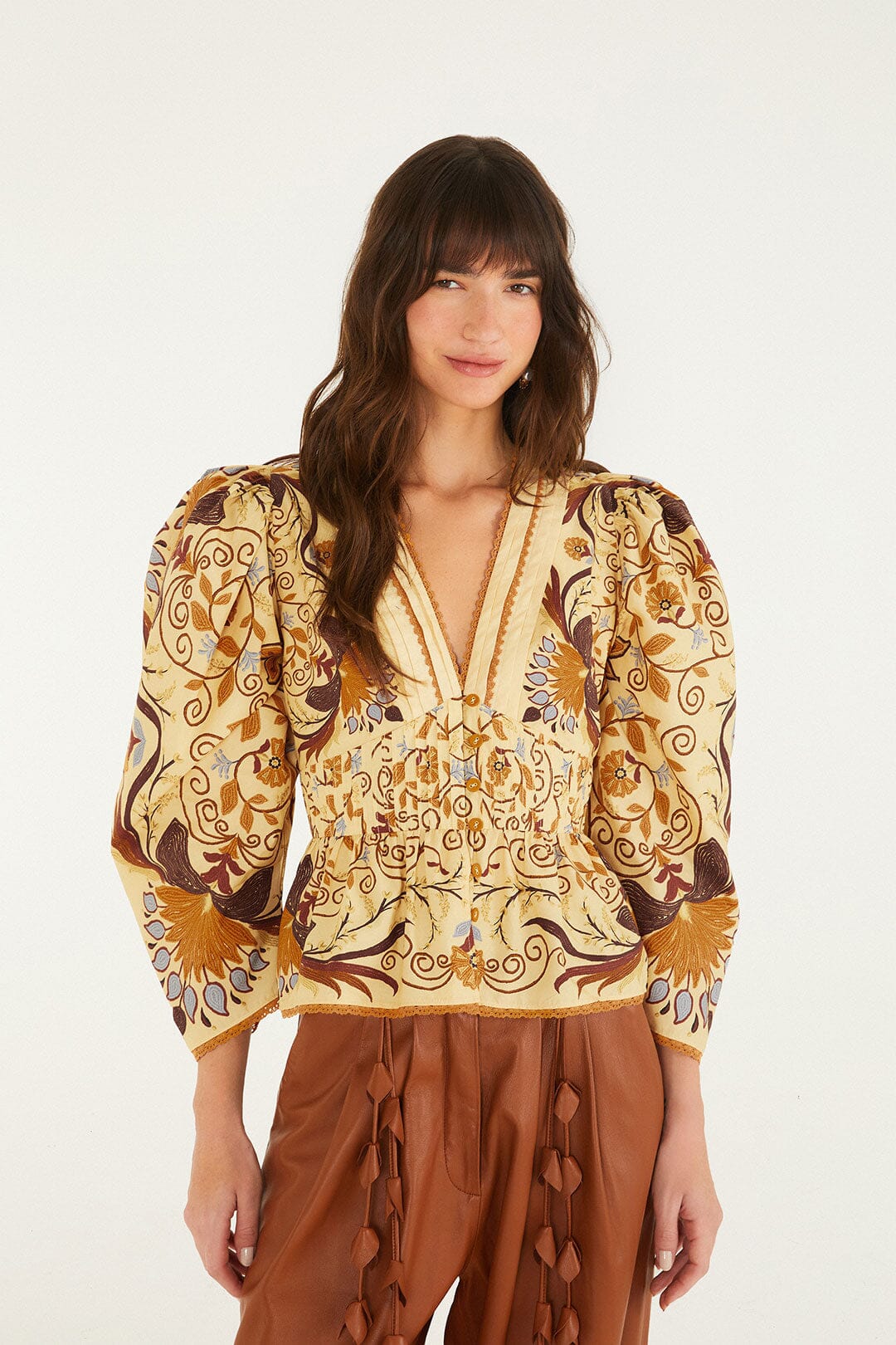 FARM Rio model wearing the Luize Blouse