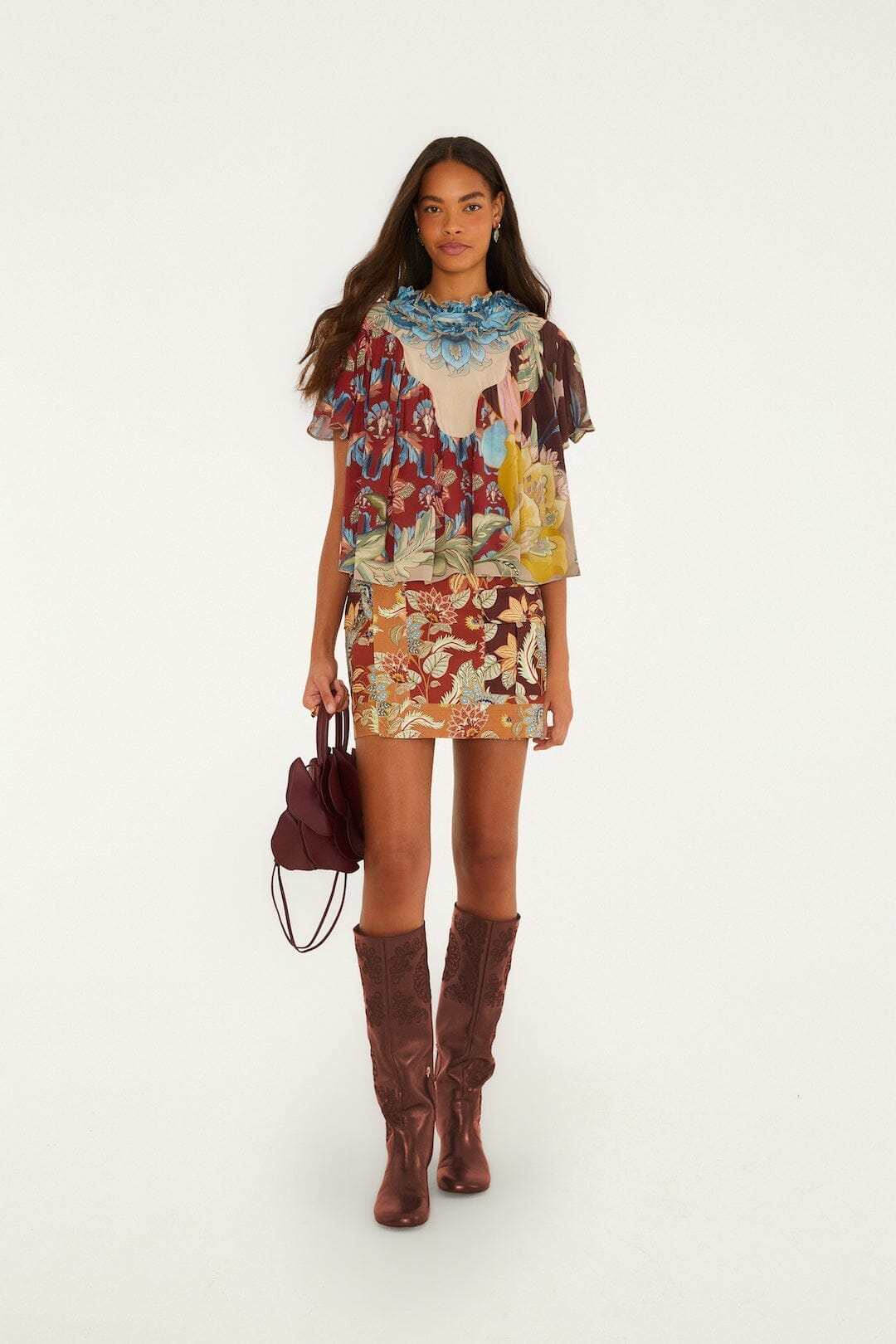 Lunar Boho-Bluse mit kurzen Ärmeln
