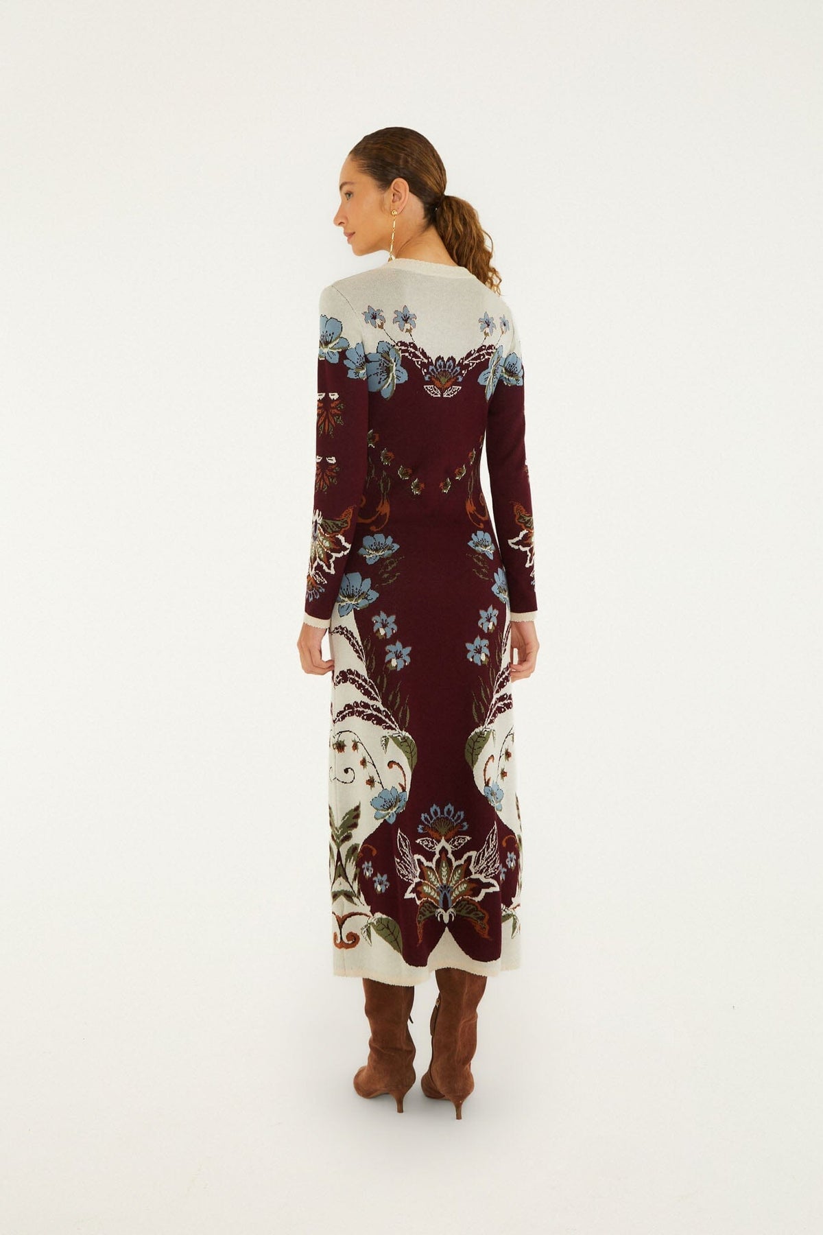 Rochie midi tricotată Millena, cu mâneci lungi