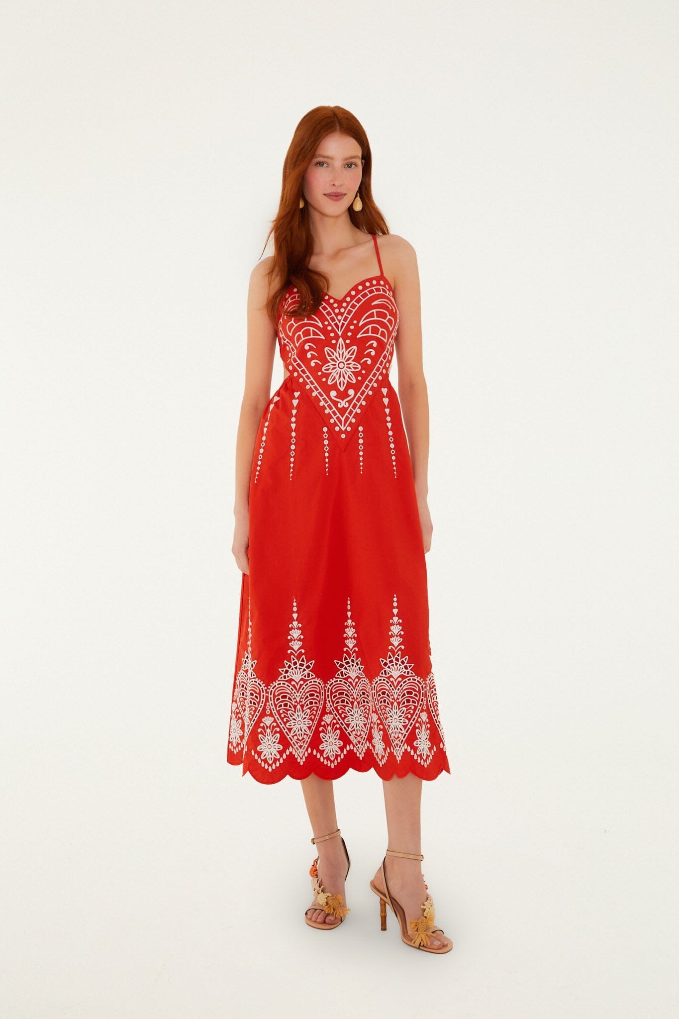 red heart dress Red Heart Richelieu Open Back Midi Dress