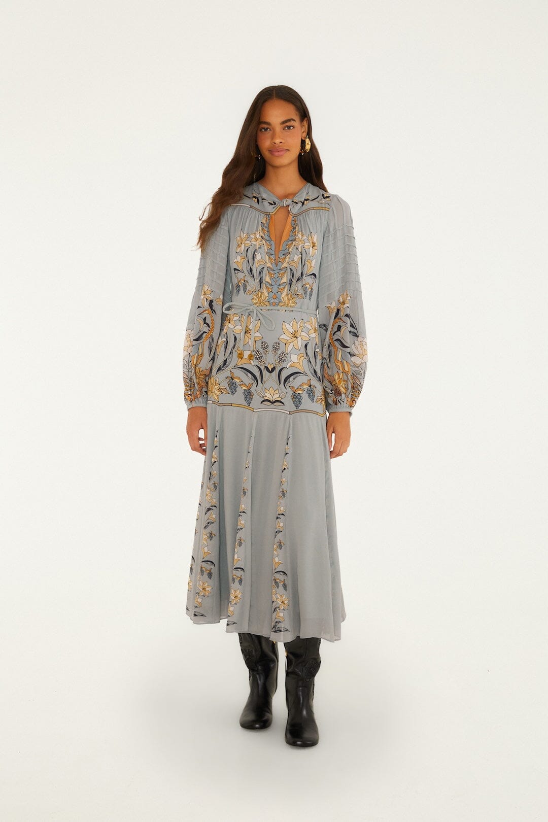 Stained Glass Beauty Long Sleeve Pleated Maxi Dress