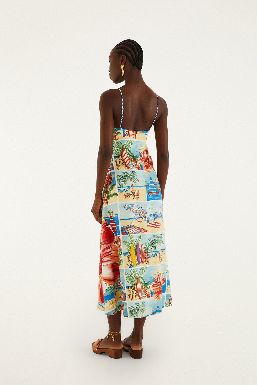 FARM Rio model wearing the Summer Diary Multicolor Paper Boat Maxi Dress