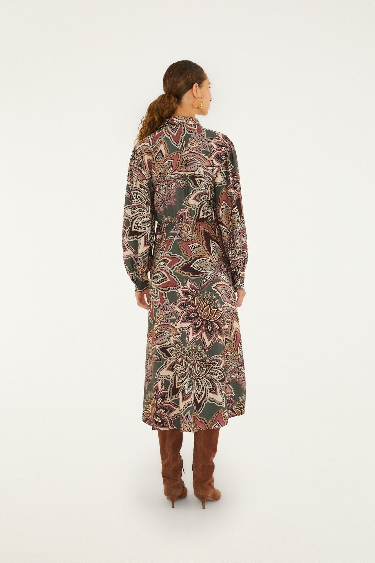 Tapestry Flowers Belted Midi Dress