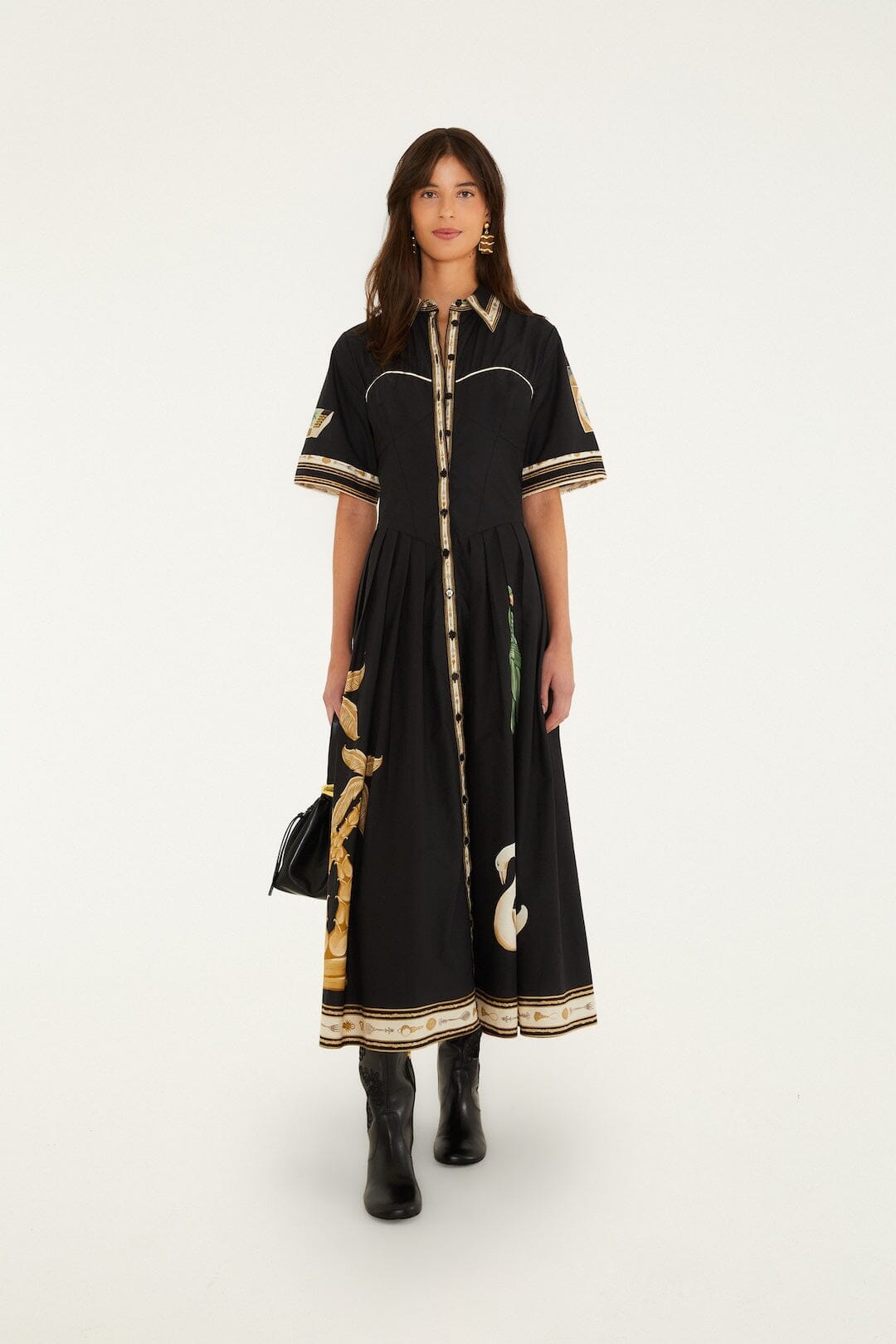 vintage dress midi Souvenirs Black Buttoned plus size clothing stores Color:Ballerina Embrace timeless beauty with The perfect little black