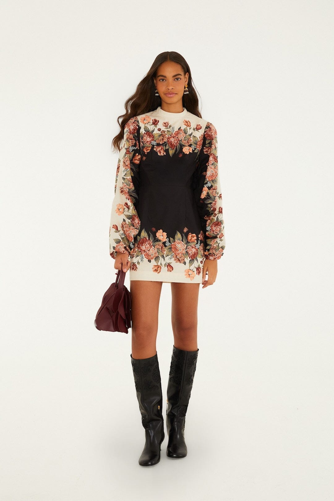 mini dress in winter Floral Long Sleeve zip closure Satin Block Heels Wedding Color:Ivory/Lilac* khajoor
