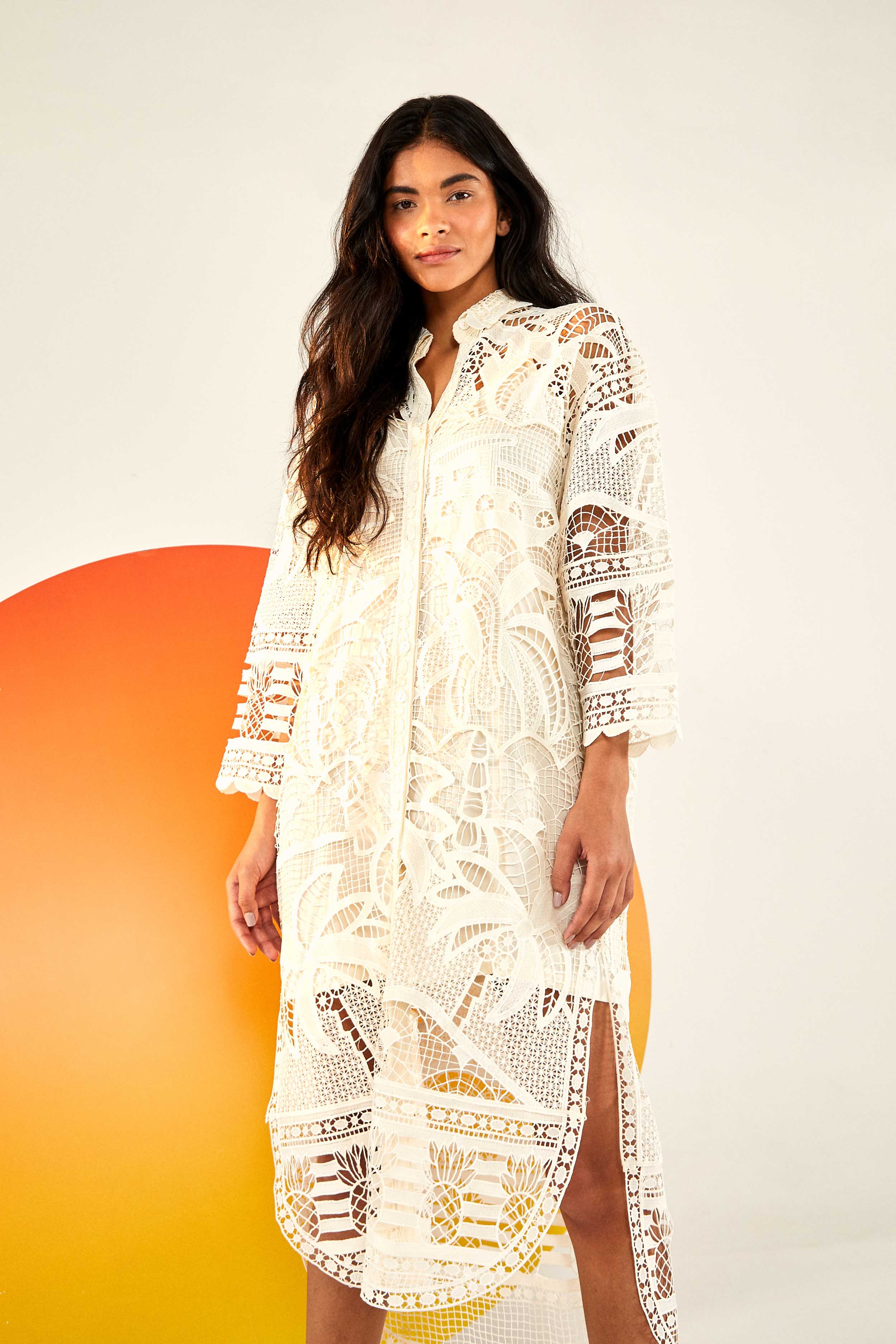 Guipure Lace Dress | Off White | Shirtdress Style FARM Rio Guipure Lace Dress | Off White | Shirtdress Style FARM Rio