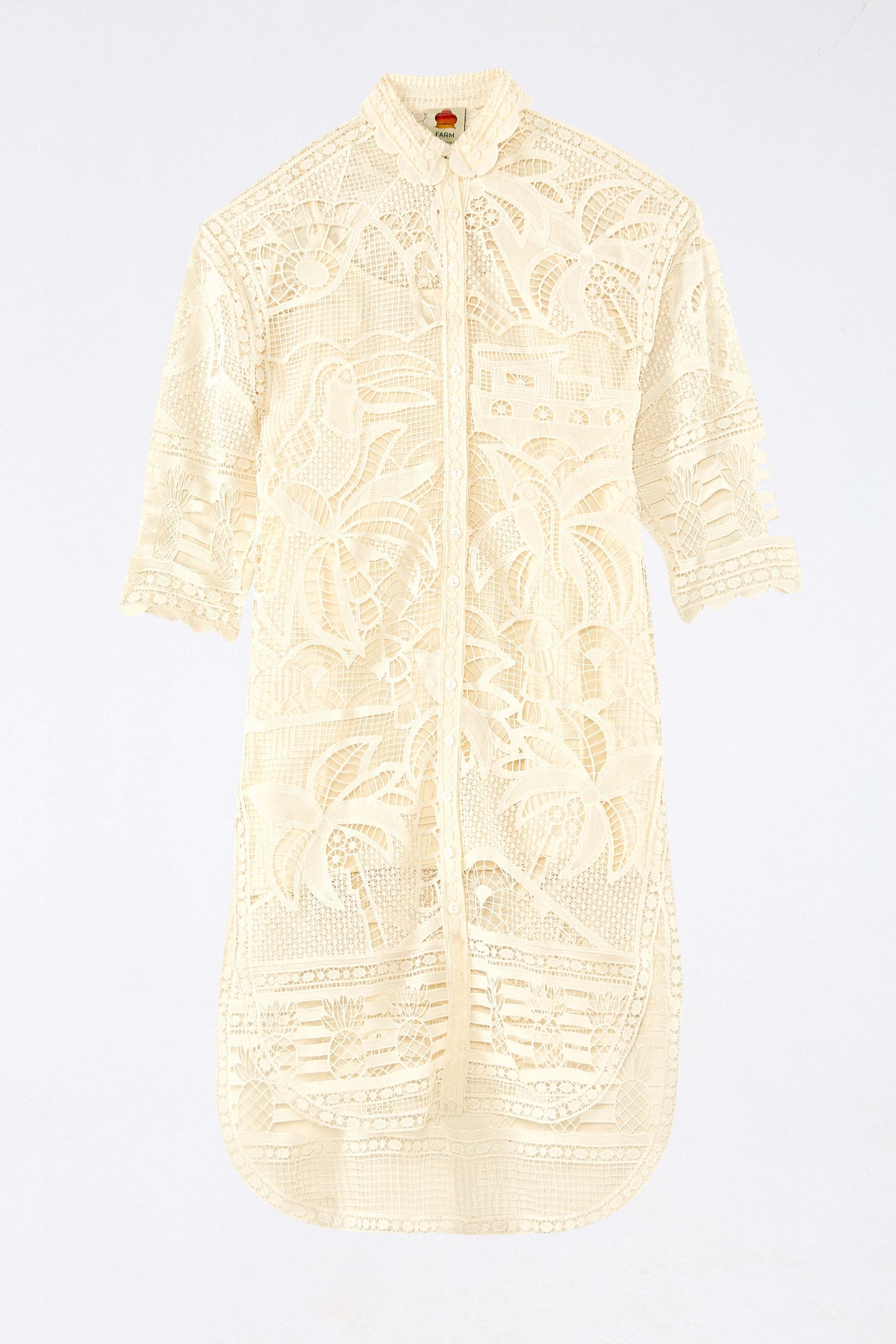 Off White Guipure Lace Shirtdress