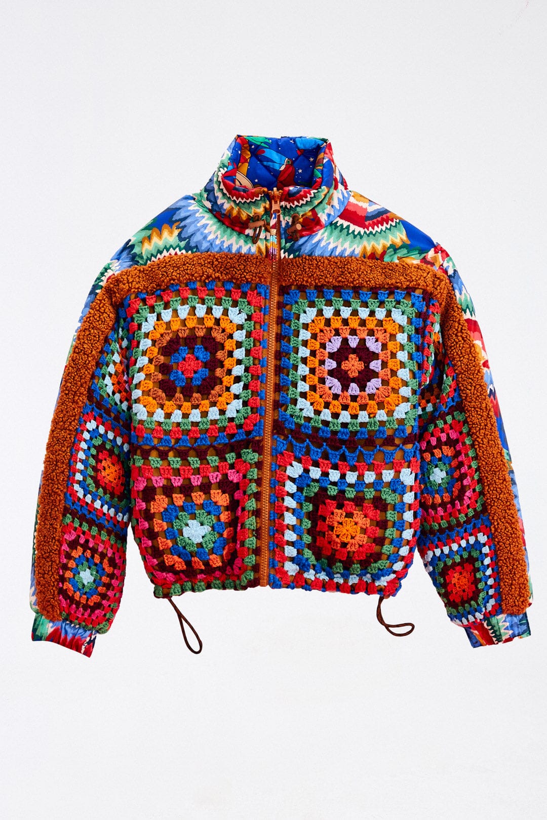 Crochet Colorful Forest Reversible Puffer Jacket