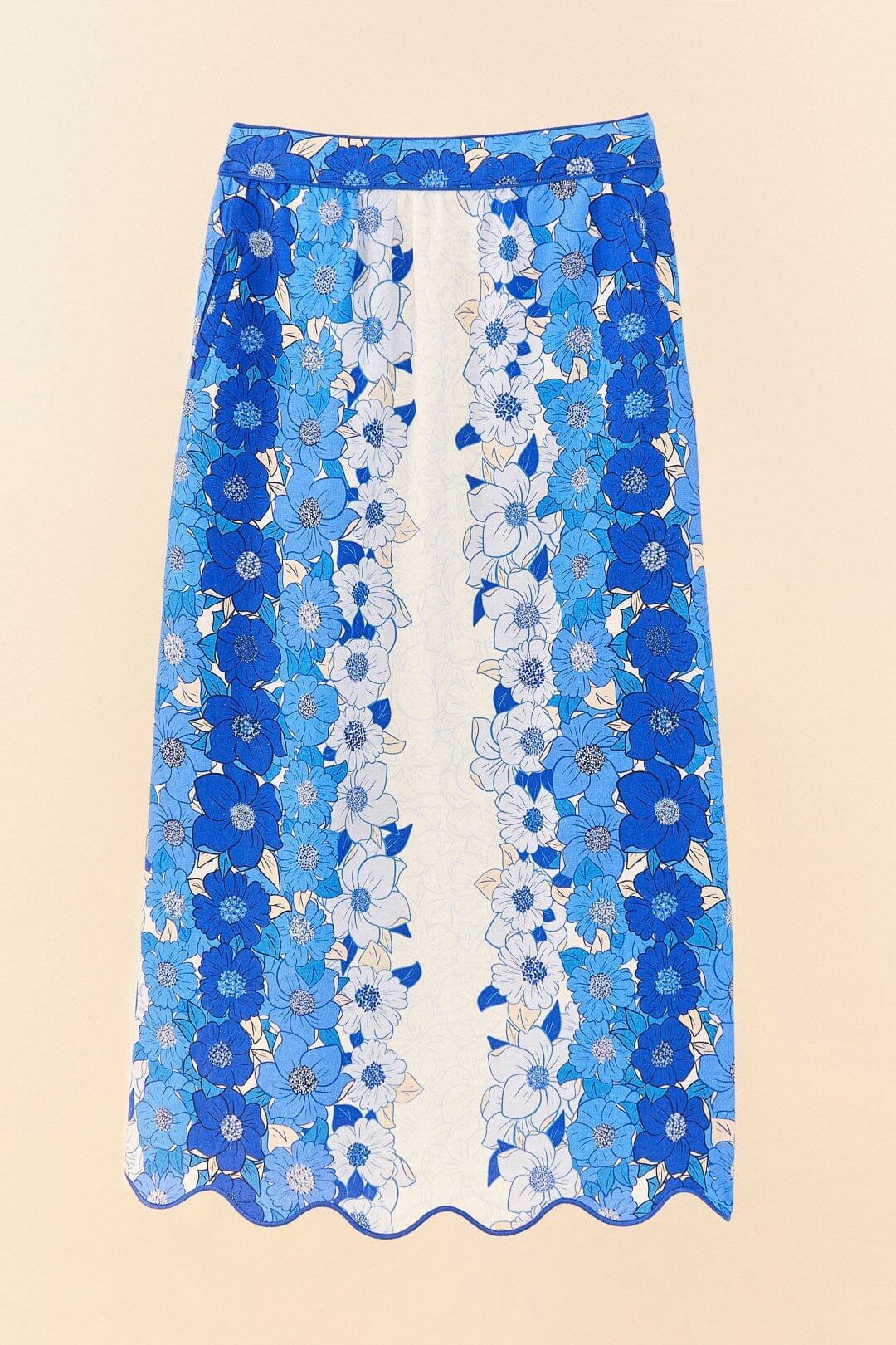 Blue Flower Stripes Midi Skirt