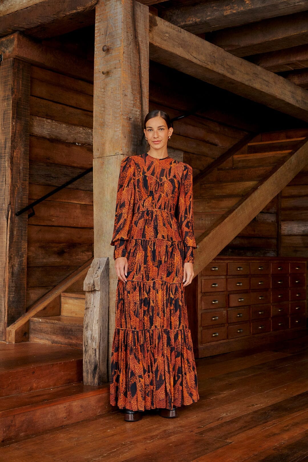 Black Giraffes Puff Sleeve Maxi Dress FARM Rio Black Giraffes Puff Sleeve Maxi Dress FARM Rio