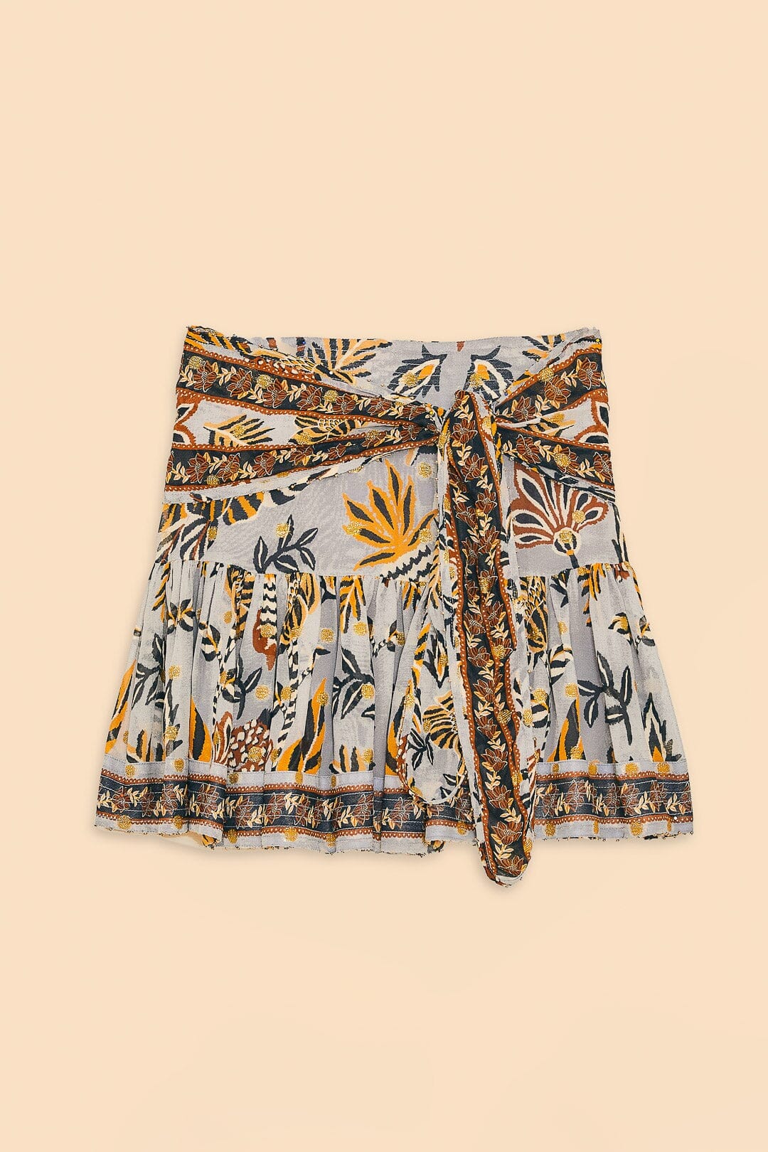 Minijupe à tapisserie florale argentée