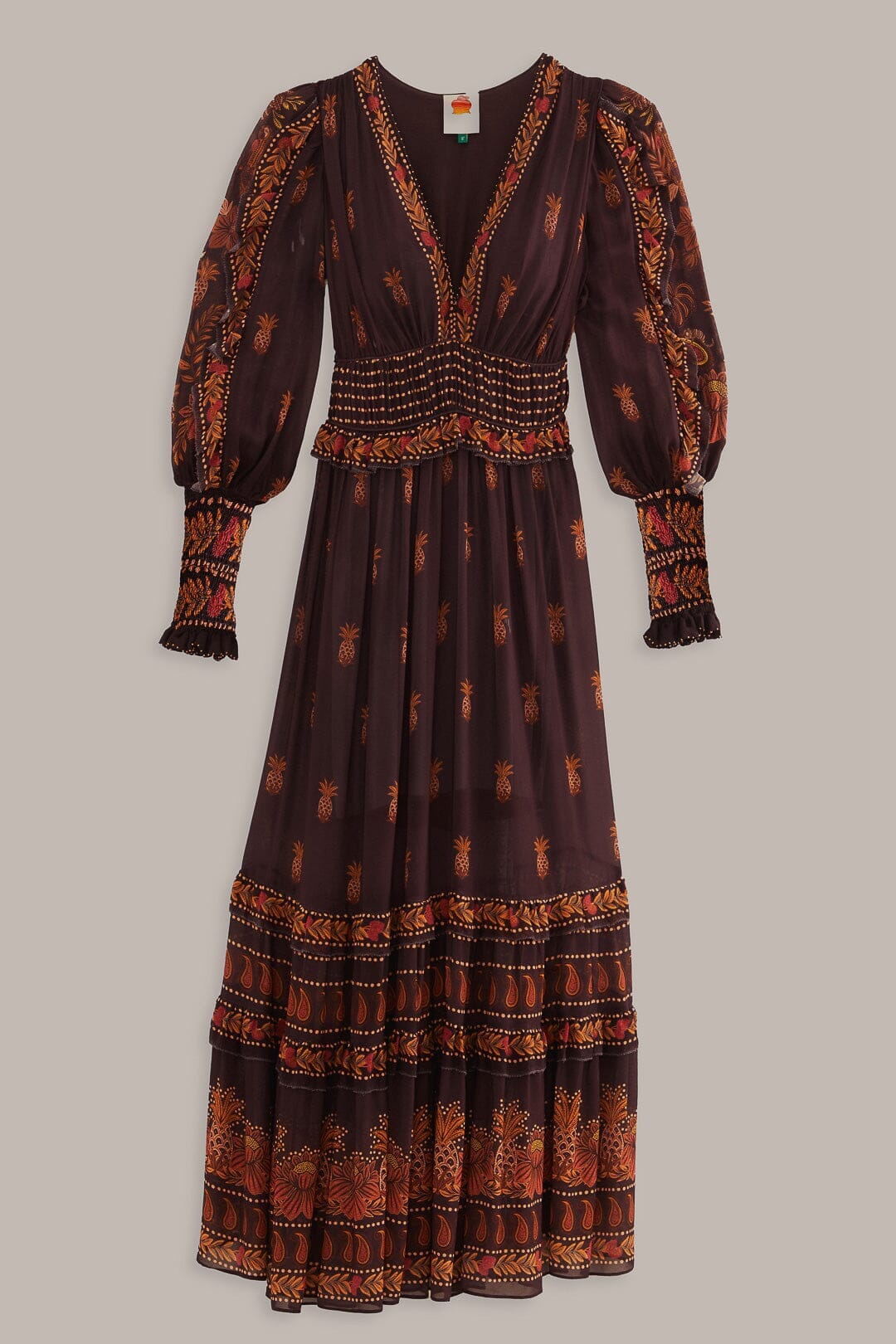 Brown Paisley Bloom Long Sleeve Maxi Dress