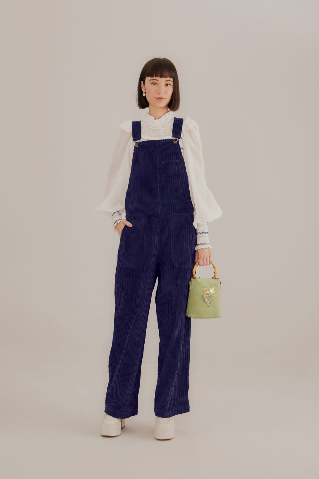 blue corduroy overall dress Corduroy Overall Mini Dress Navy Corduroy / S