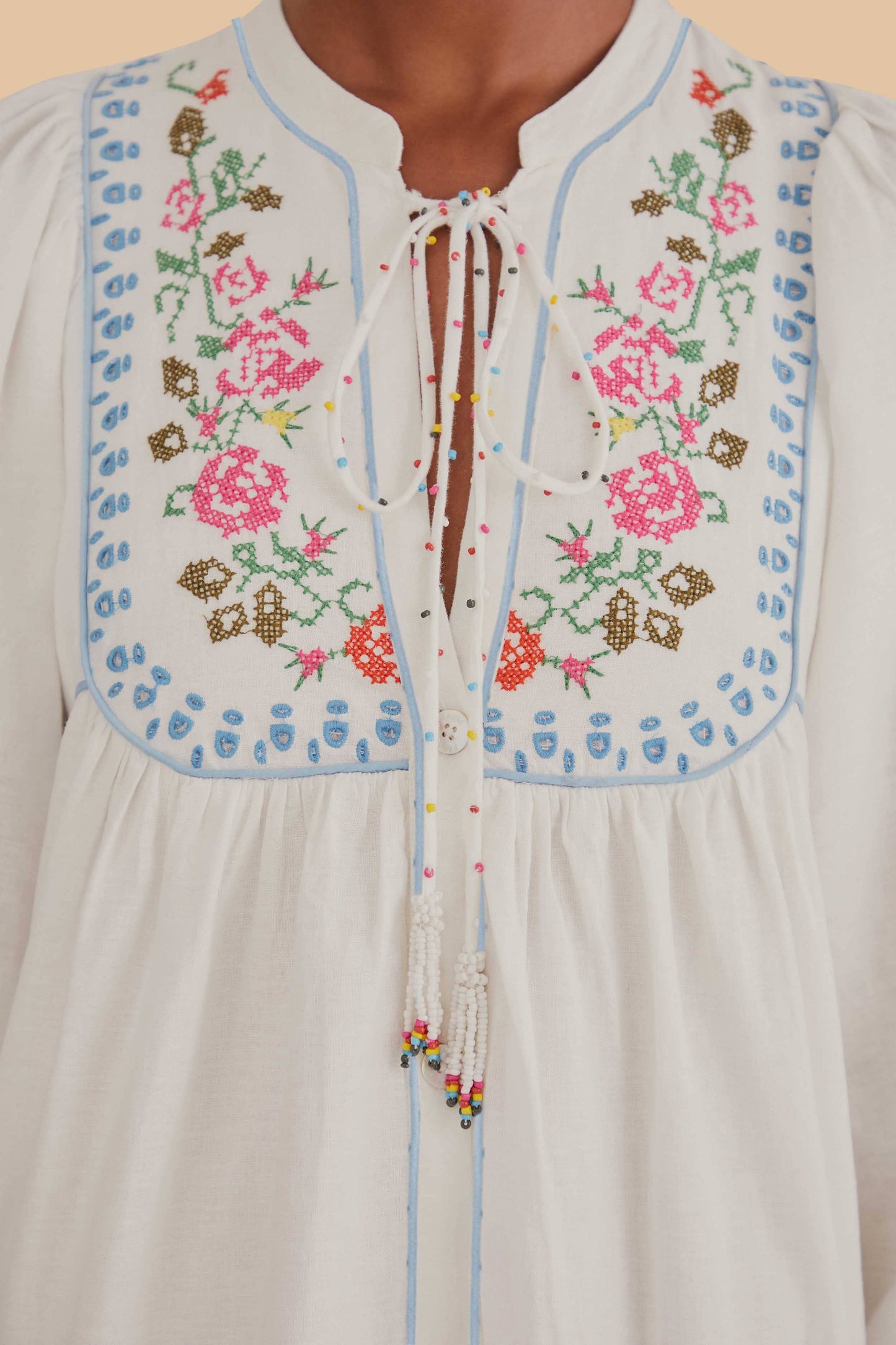 Off-White Embroidered Midi Dress