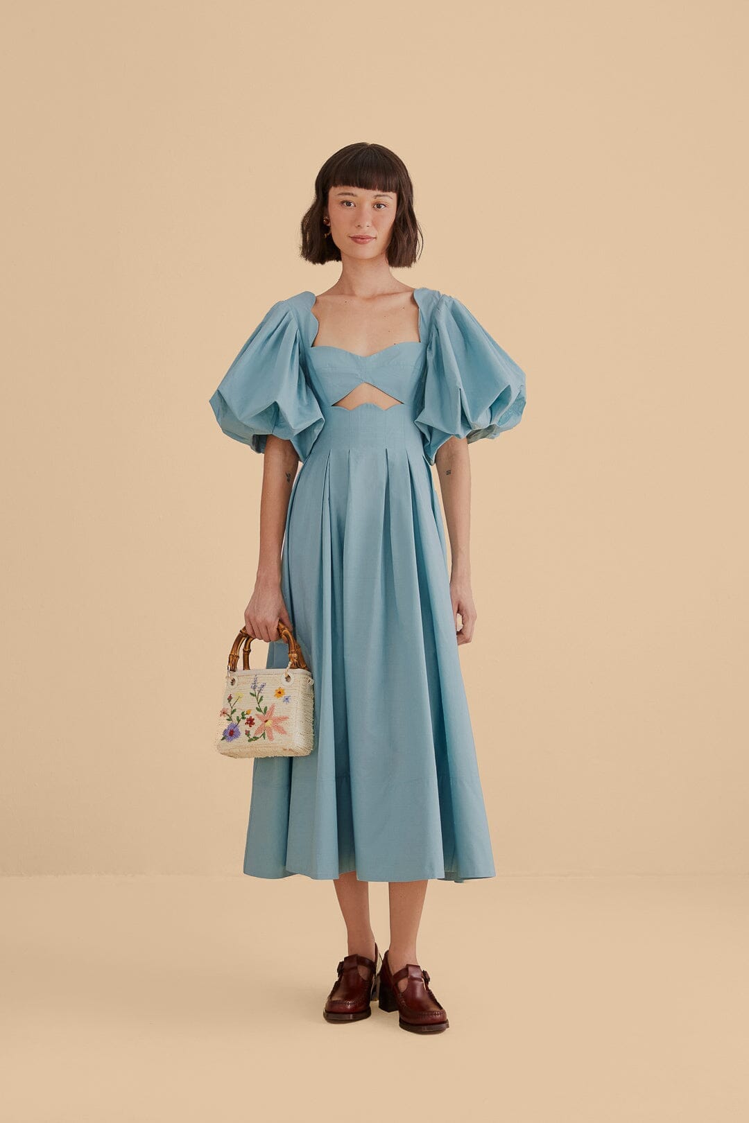 Grey Blue Cut Out Midi Dress FARM Rio Grey Blue Cut Out Midi Dress FARM Rio
