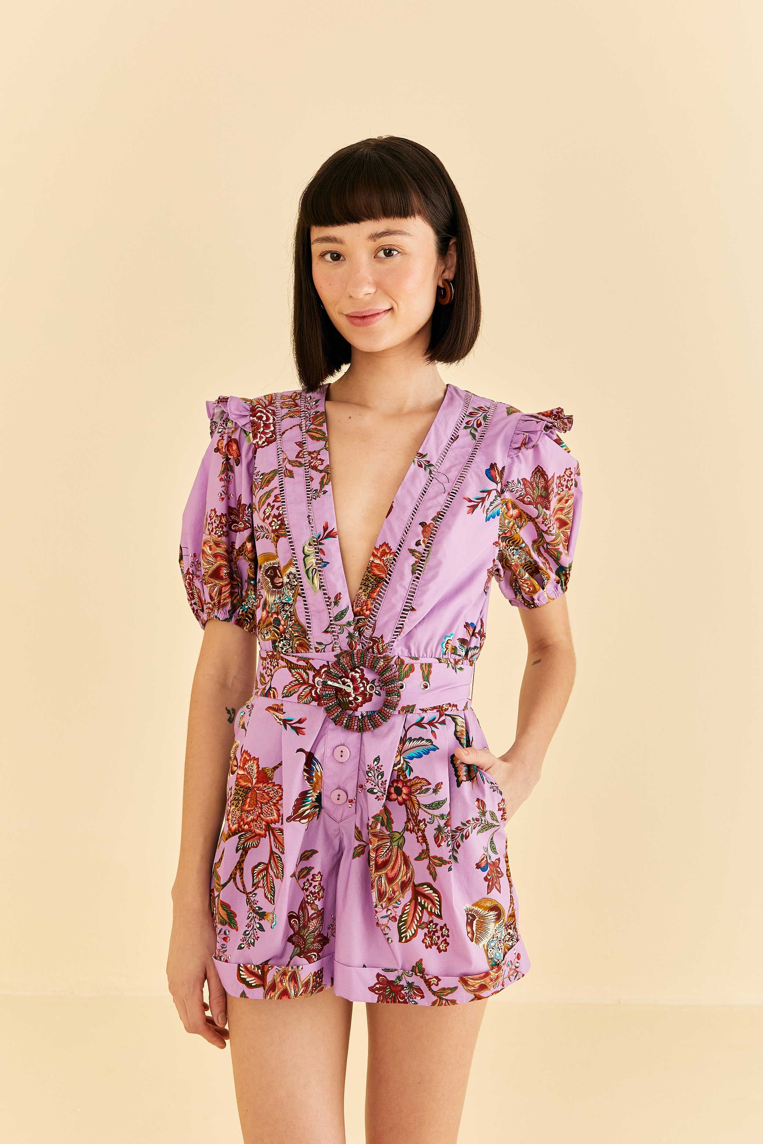farm rio purple flower mini dress FARM Rio Ruffled Floral Mini Dress | Pink