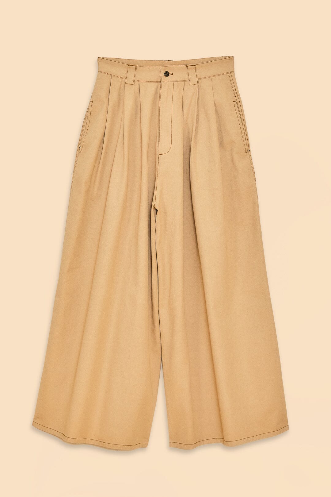 Khaki Low Waisted Pleated Pants