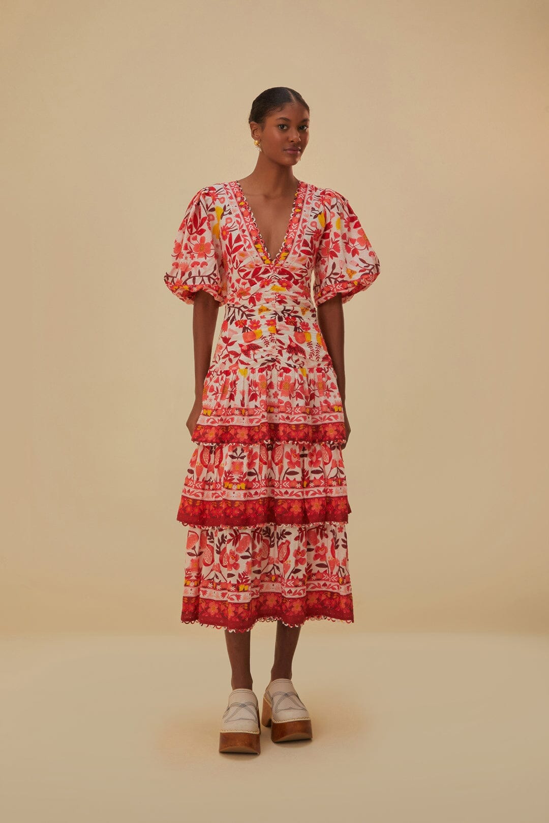 Off-White Romantic Orchard Short Sleeve Midi Dress – FARM Rio Off-White Romantic Orchard Short Sleeve Midi Dress – FARM Rio