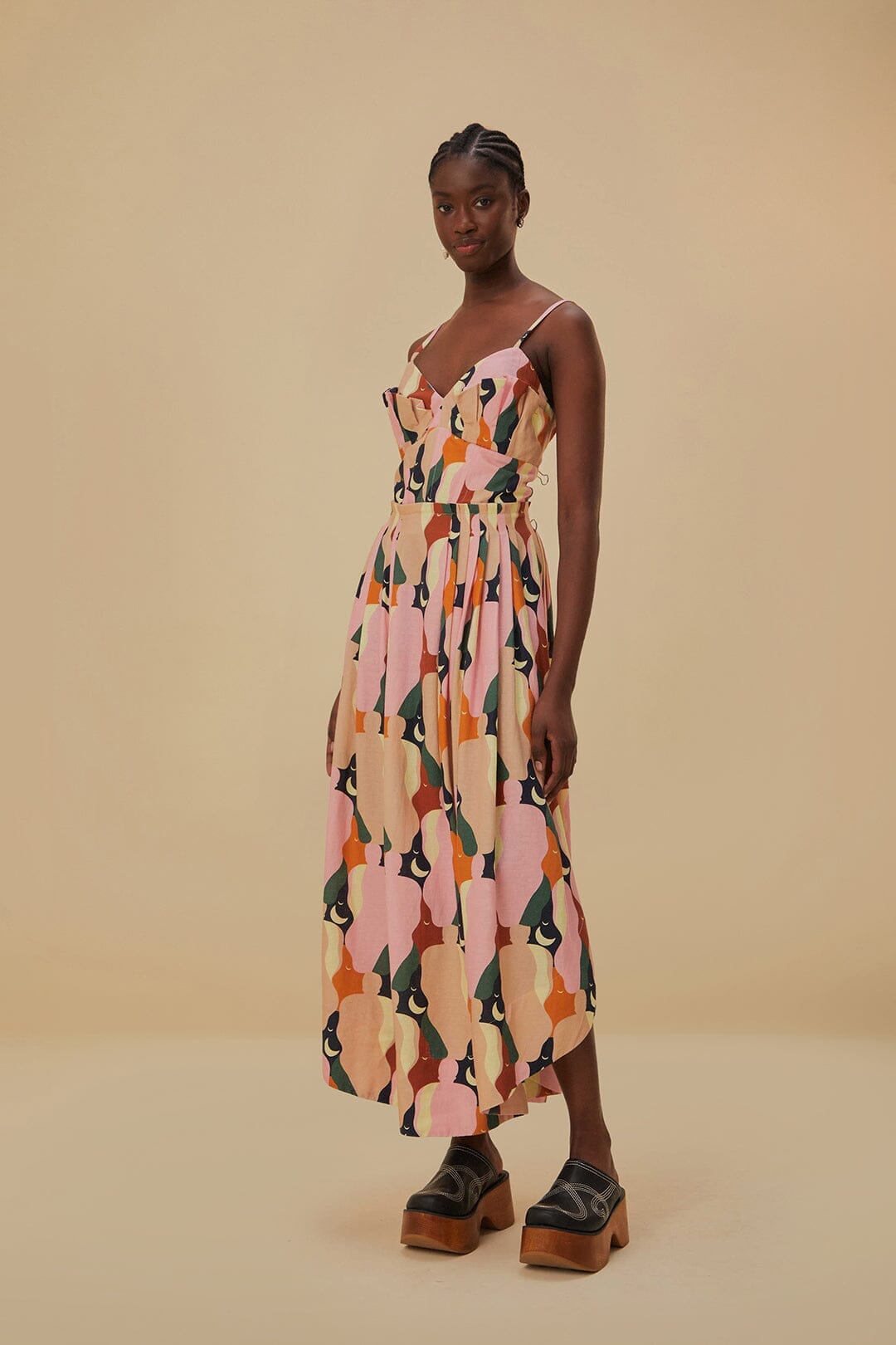 farm rio sleeveless midi dress Terra Cotta 3d Shells Sleeveless Midi Dress