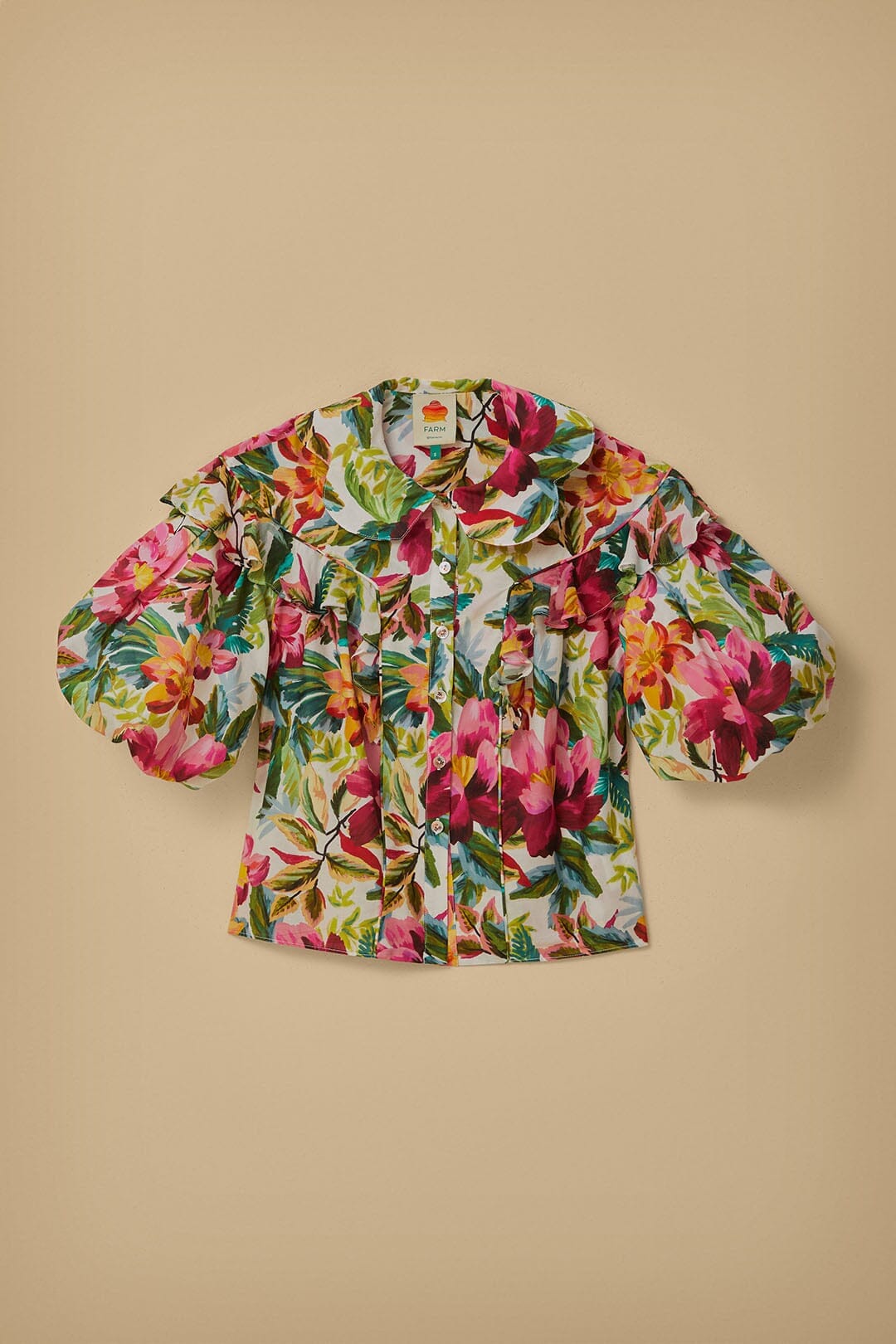 Blouse à manches courtes blanc cassé à fleurs peintes