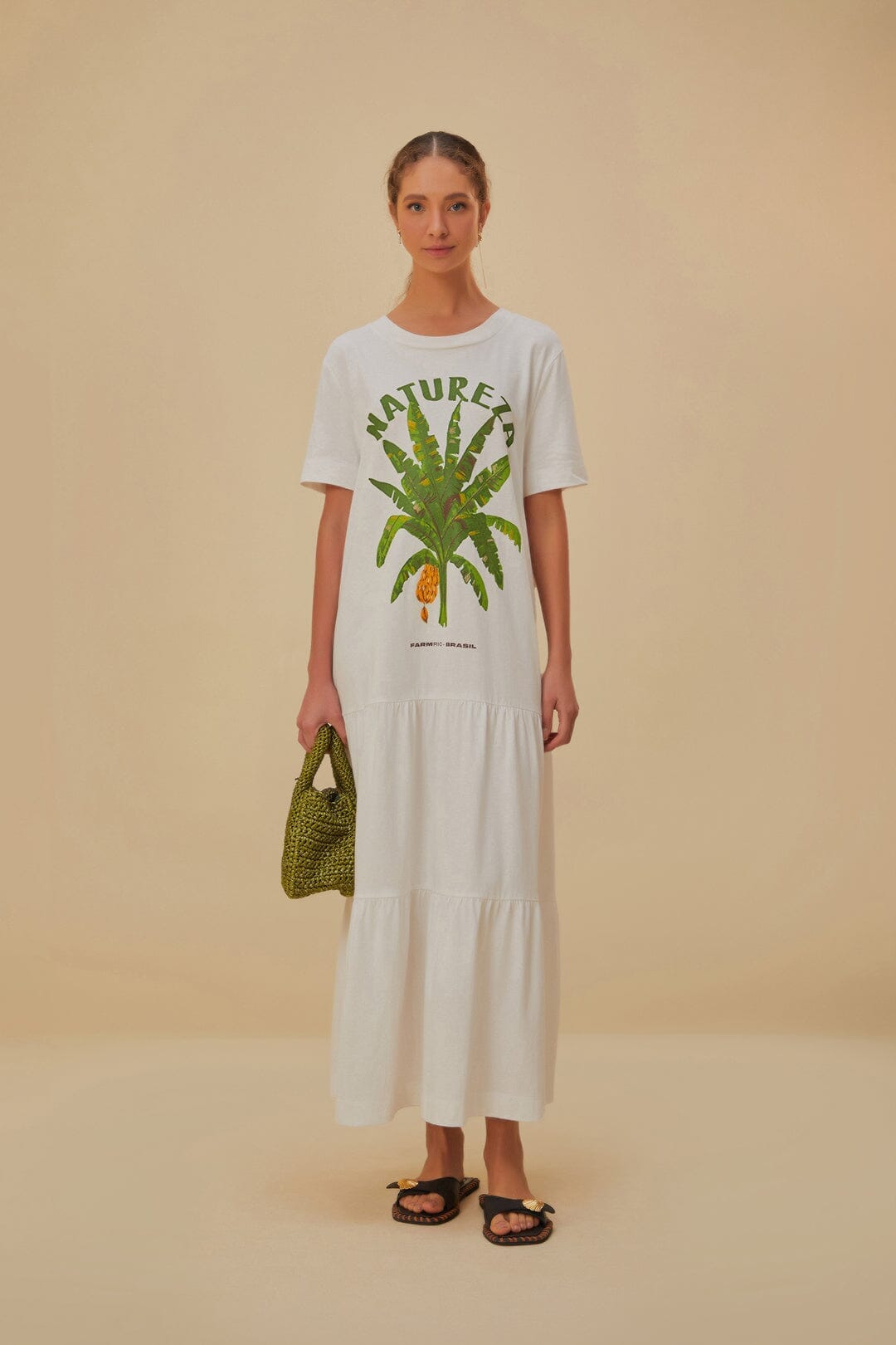 T Shirt Dress Tight Off-White Tropical Organic Cotton T-Shirt Dress FARM Rio T Shirt Dress Tight Off-White Tropical Organic Cotton T-Shirt Dress FARM Rio
