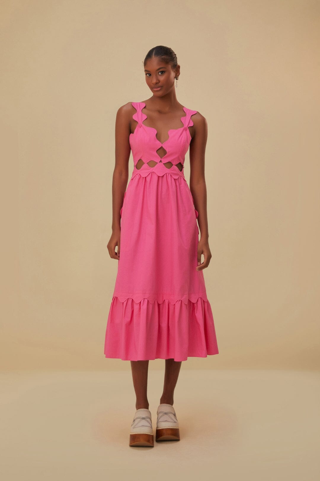 Pink Cut-Out Organic Cotton Midi Dress FARM Rio Pink Cut-Out Organic Cotton Midi Dress FARM Rio