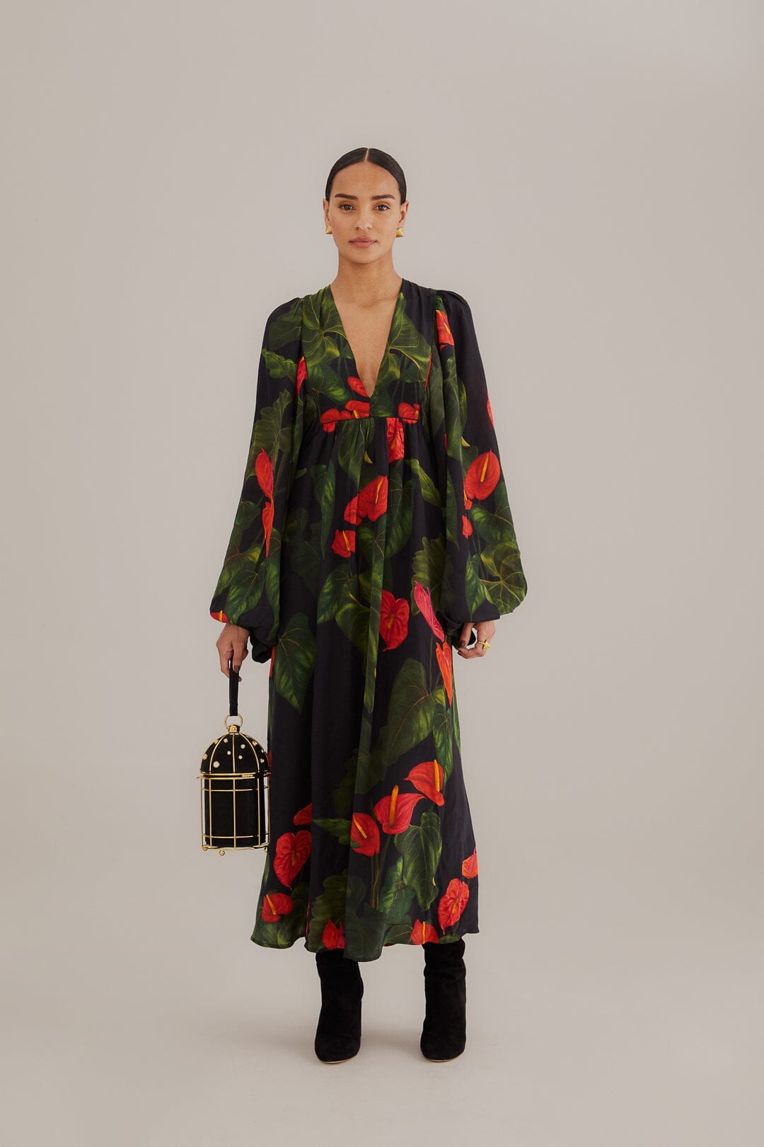 farm rio anthurium dress Black Anthurium V Neck Maxi Dress – FARM Rio