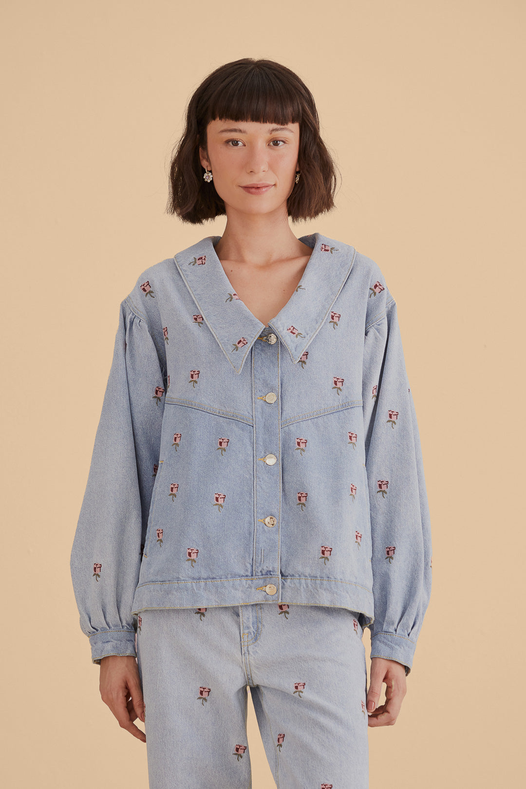 Rose embroidered 2024 denim jacket