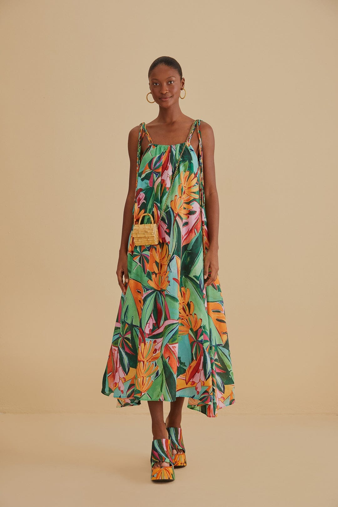 Multicolor Banana Foliage Sleeveless Midi Dress FARM Rio Multicolor Banana Foliage Sleeveless Midi Dress FARM Rio
