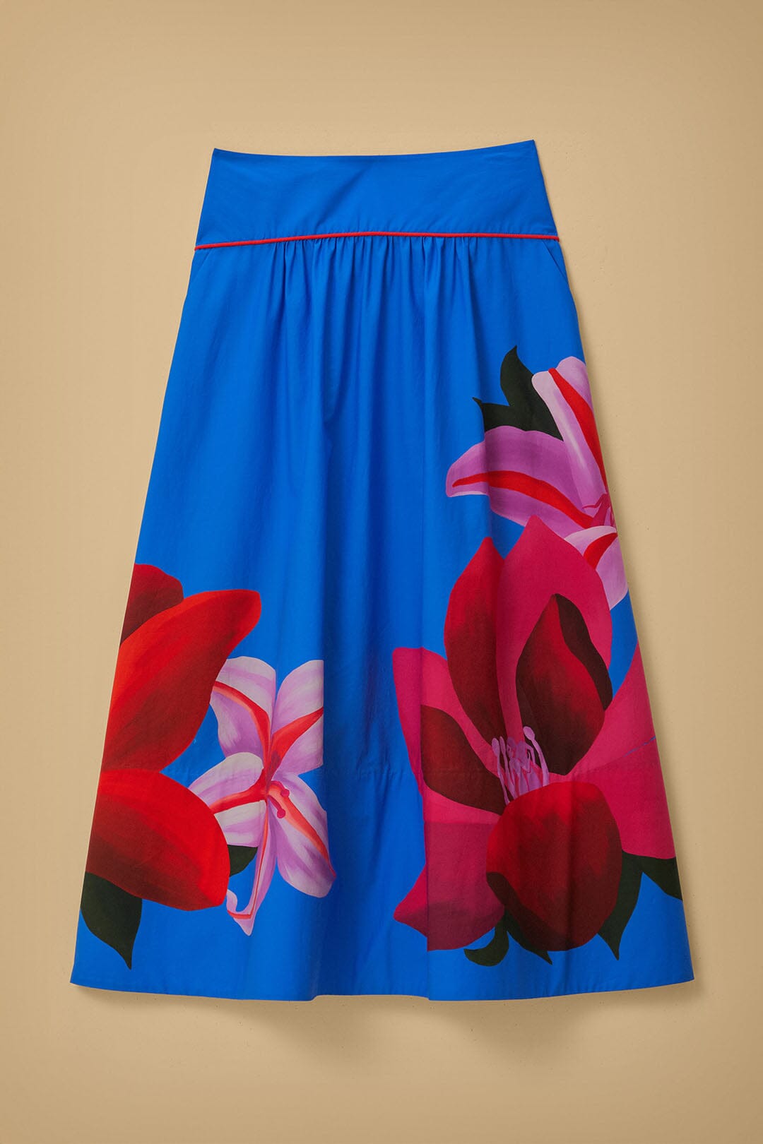 Jupe midi bleue florale aquarelle