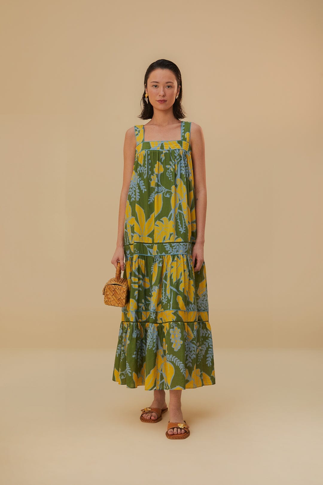 Green Foliage Sketch Sleeveless Maxi Dress FARM Rio Green Foliage Sketch Sleeveless Maxi Dress FARM Rio