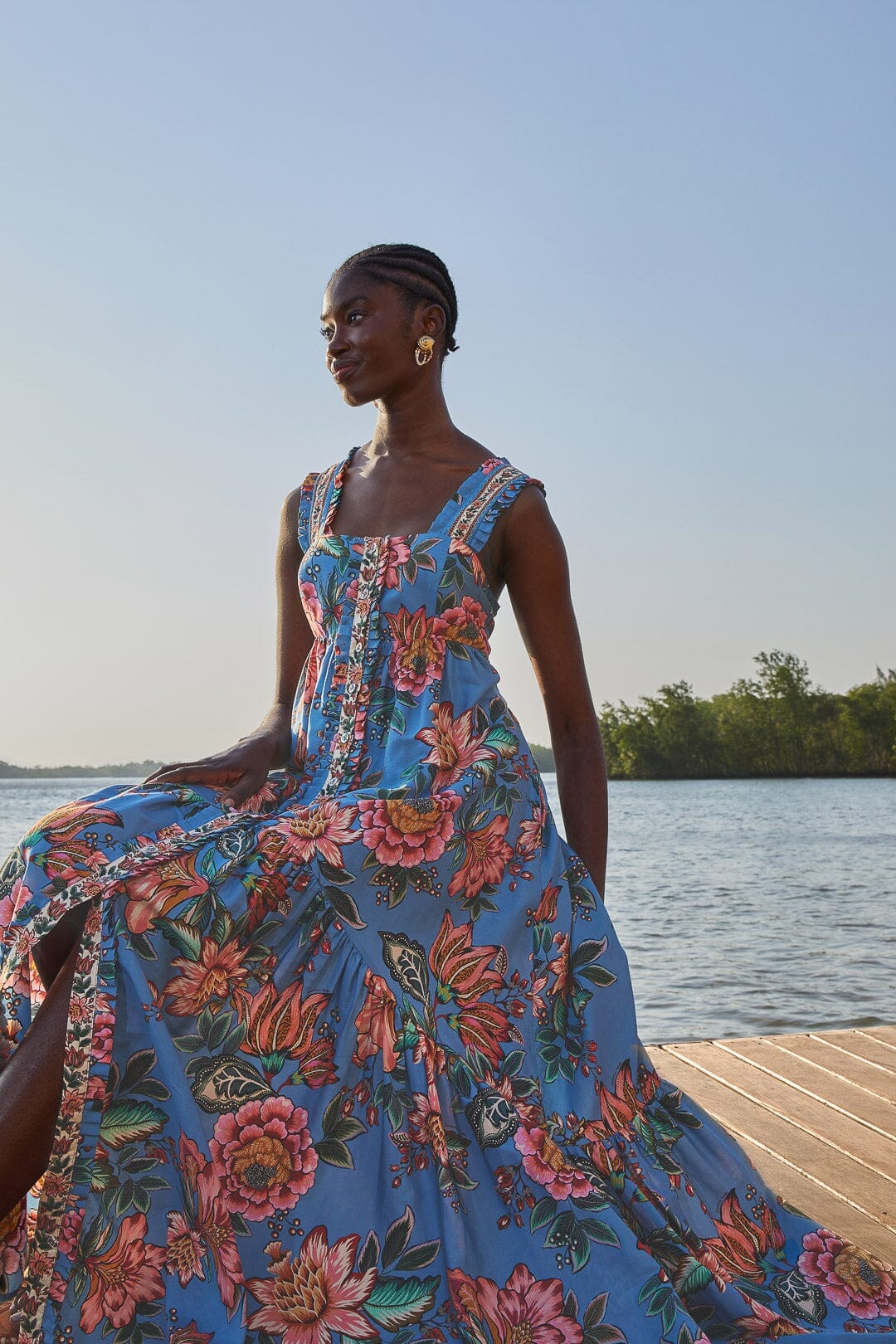 blue farm rio maxi dress Blue Plunging Neck Maxi Dress