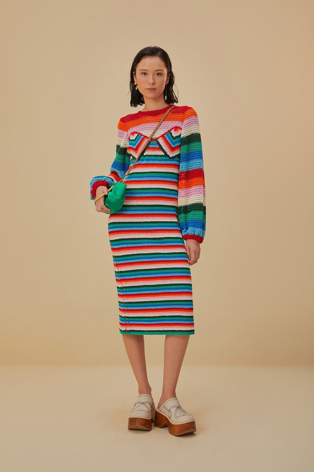 Colorful Stripes Crochet Midi Dress FARM Rio Colorful Stripes Crochet Midi Dress FARM Rio