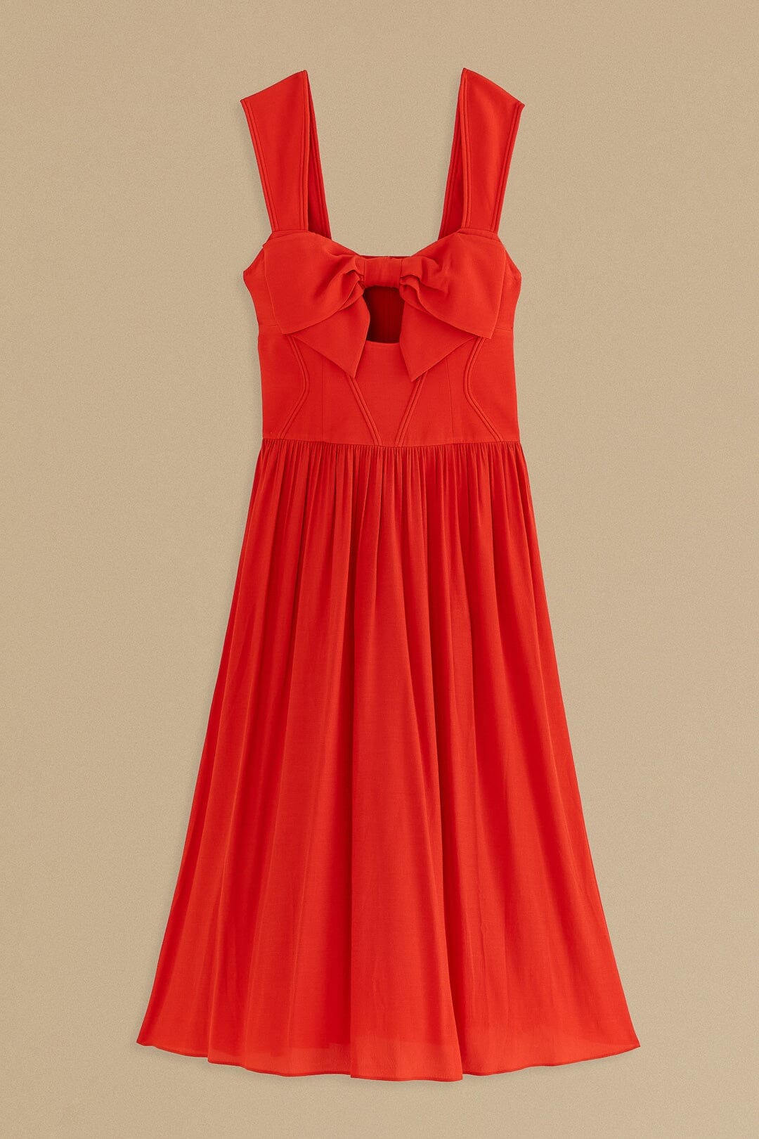 Robe midi rouge sans manches avec nœud