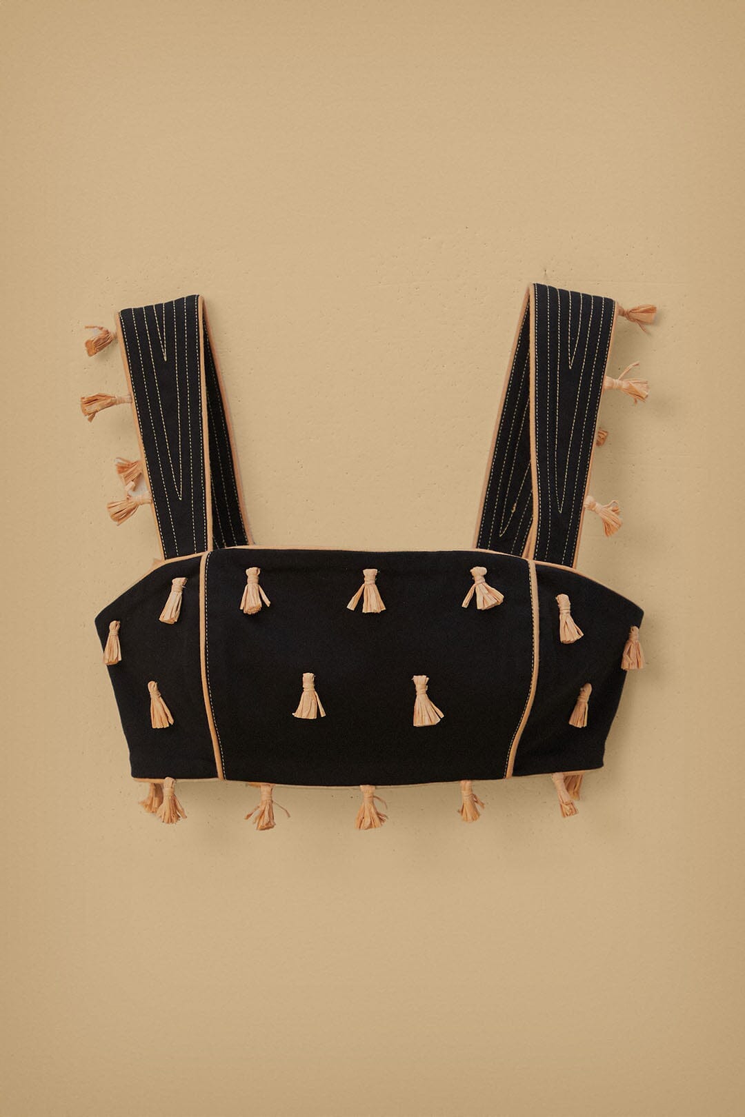 Black Raffia Fringe Top
