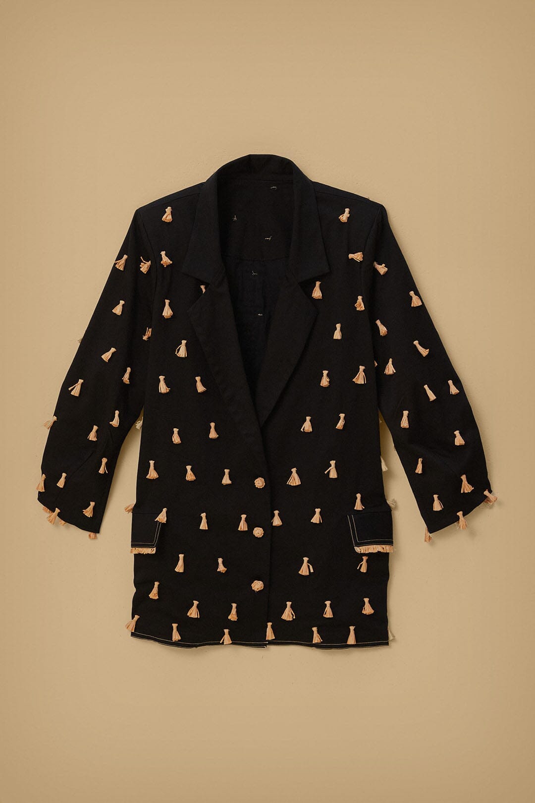 Blazer à franges en raphia noir