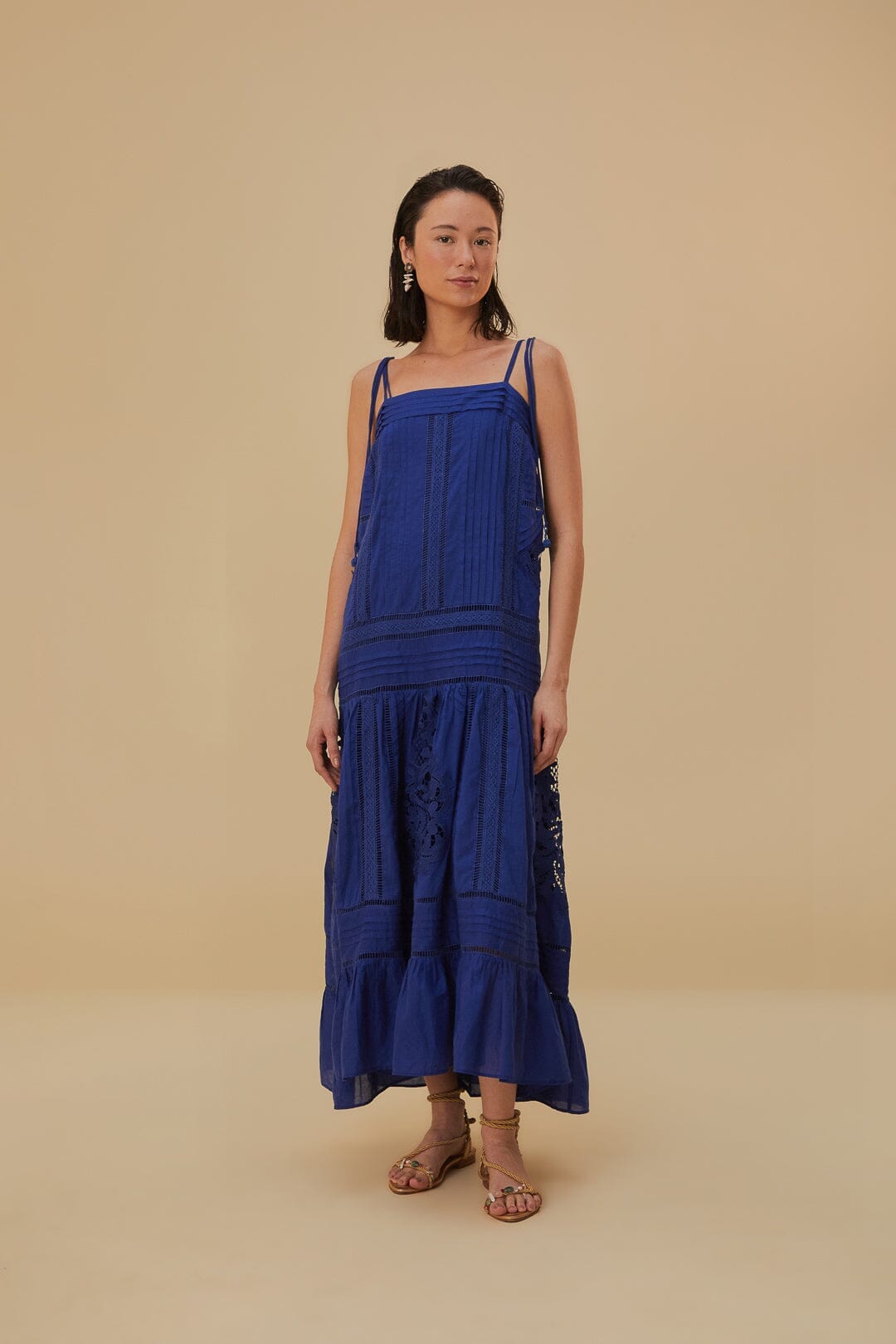 Blue Lace Sleeveless Maxi Dress FARM Rio Blue Lace Sleeveless Maxi Dress FARM Rio